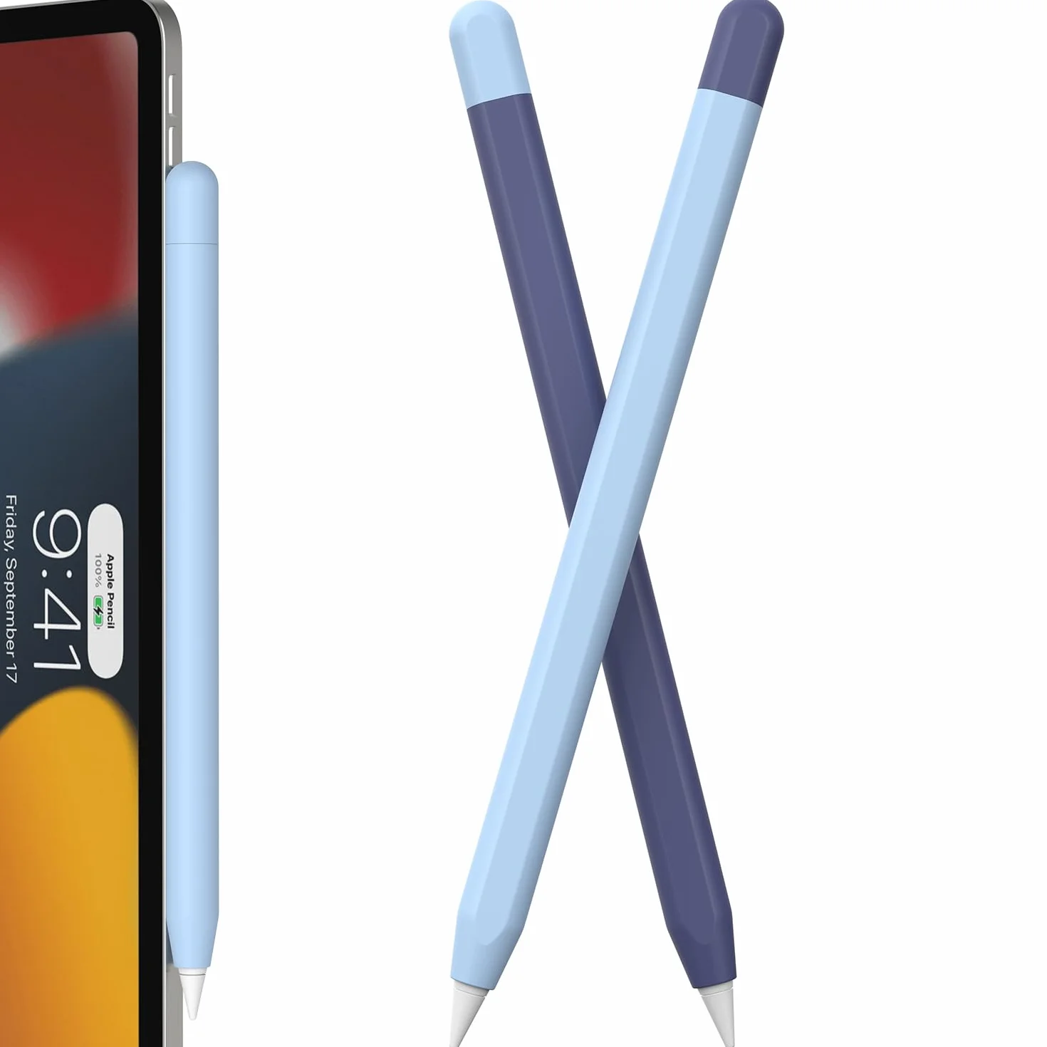 2 sztuki silikonowe etui kompatybilne z Apple Pencil 2. generacji Case i Apple Pencil Pro Cover, kompatybilne z ładowaniem magnetycznym i Double Tap (niebieski + granatowy)