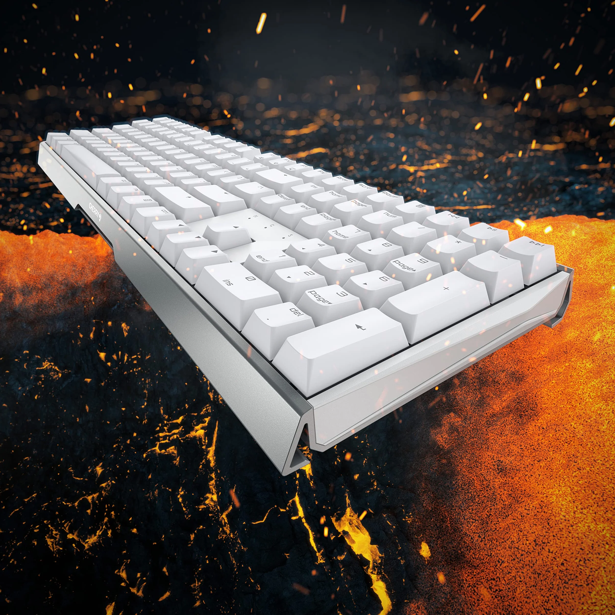 CHERRY MX Board 3.0 S Przewodowa klawiatura do gier QWERTY, Międzynarodowy układ USA MX Niebieskie Przełączniki bez oświetlenia, biały
