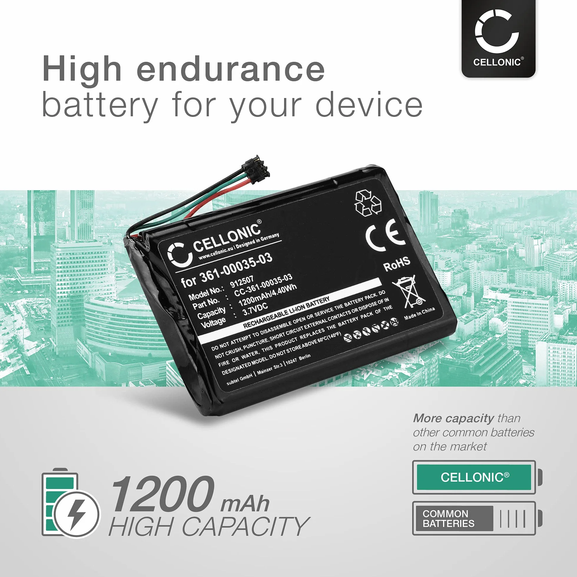 CELLONIC® wysokiej jakości bateria kompatybilna z Garmin Nüvi 2597, 2595, 2497, 2495, 2475, 2455 / Edge 1000 Touring, 361-00035-03 1200 mAh bateria zapasowa bateria