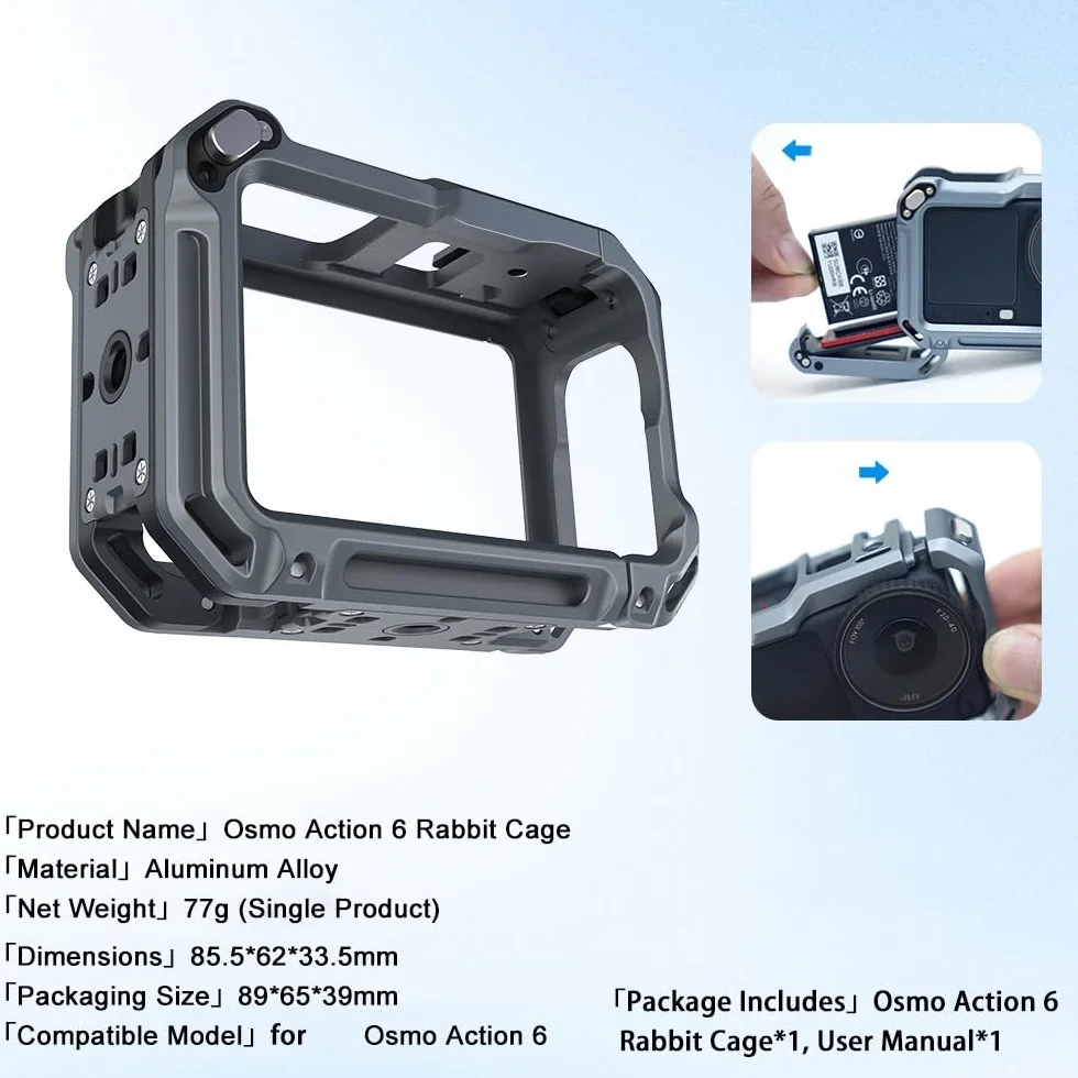 Dla DJI OSMO ACTION 6, aluminiowa rama ochronna z szybkim zwalnianiem, etui ochronne przed upadkiem, wielofunkcyjny adapter rozszerzeń OSMO ACTION 6