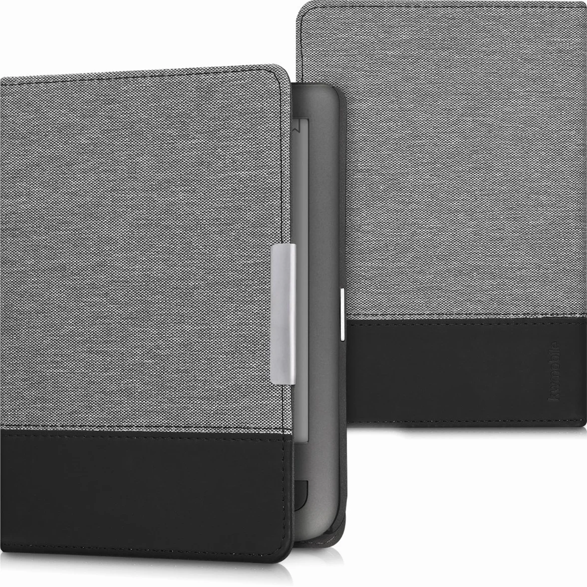 kwmobile Etui do Pocketbook Touch Lux 3/Basic Lux/Basic Touch 2 - etui ochronne z skóry PU i płótna do czytnika e-booków typu folio - szary/czarny
