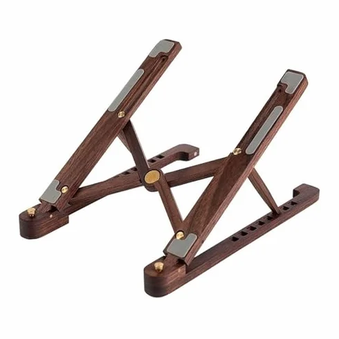 Regulowana podstawka pod laptopa, składana, ergonomiczna drewniana podstawka pod biurko, przenośna konstrukcja chłodząca zapewniająca lepszą postawę i przepływ (Walnut)