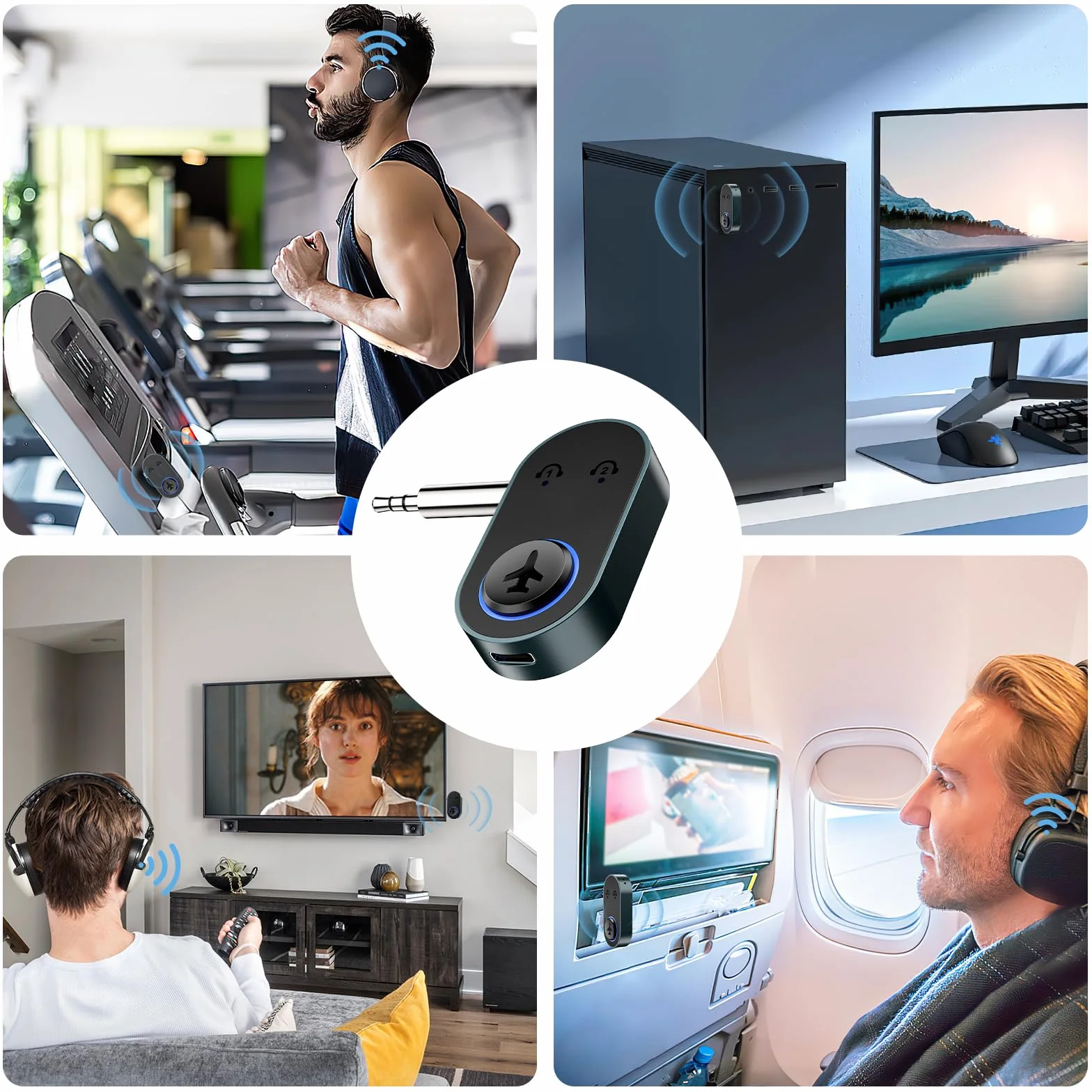 Adapter Bluetooth 5.3 do samolotu, adapter Bluetooth 2 w 1 z rozgałęźnikiem do samolotu, telewizora, zestawu stereo, 3,5 mm na 2 słuchawki, MP3/MP4, laptopa