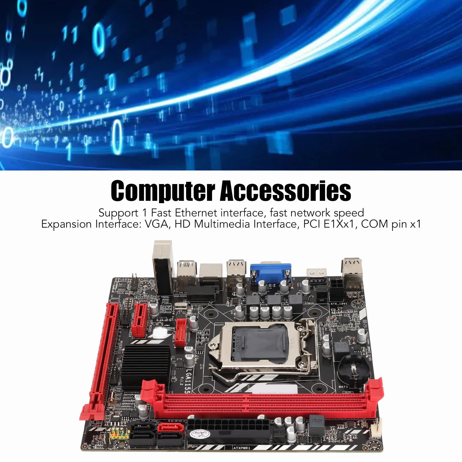 Płyta Główna B75M LGA1155, Płyta Główna M ATX DDR3 z 5.1-kanałową Kartą Dźwiękową, Kartą Sieciową 100M, VGA, SATA3.0, 2 Gniazdami Pamięci DDR3 dla Komputerów Stacjonarnych, Komputerów Stacjonarnych