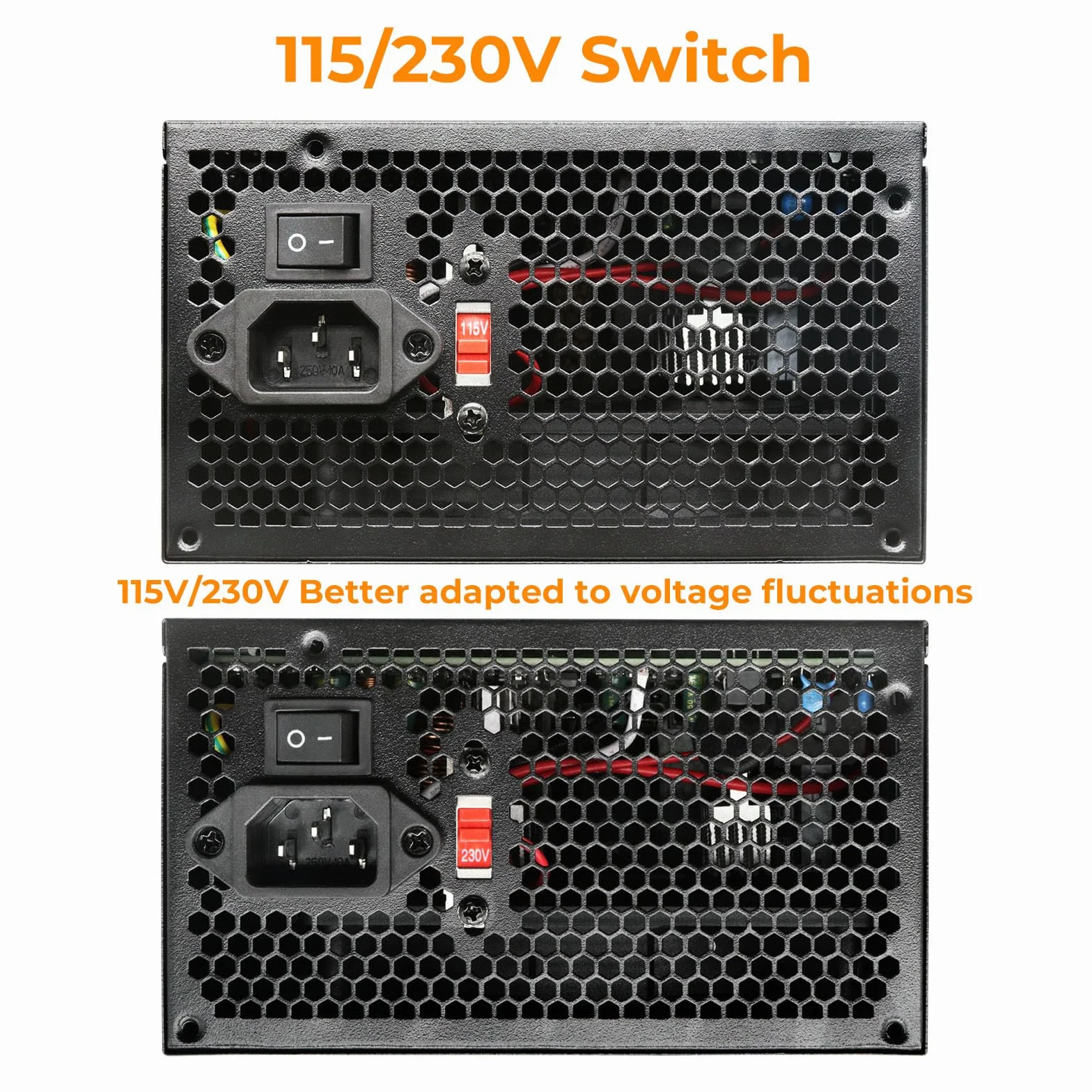 Zasilacz sieciowy 800 W 80 Plus Gold PSU Standard ATX, zintegrowany niemodułowy zasilacz komputerowy, 120 mm, ultra-cichy wentylator FDB z przełącznikiem, 115/230 V