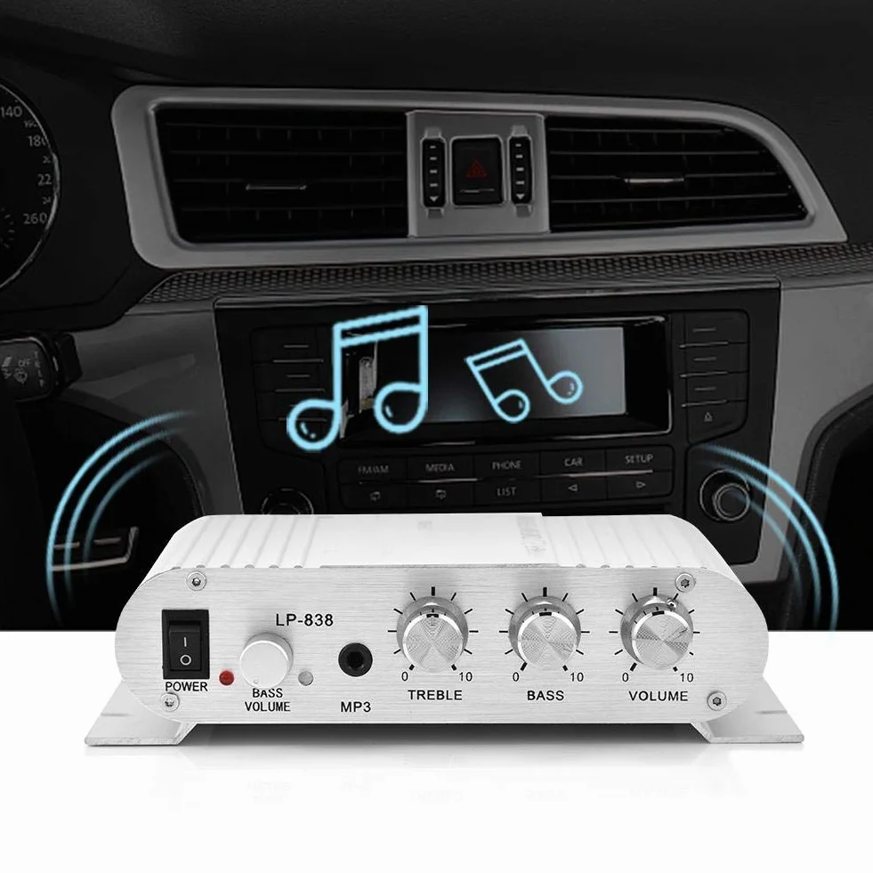 2-kanałowy wzmacniacz basowy 12 V, 15 W, stereo, mały wzmacniacz, do samochodu, domu, audio, wzmacniacz mocy cyfrowy (biały)