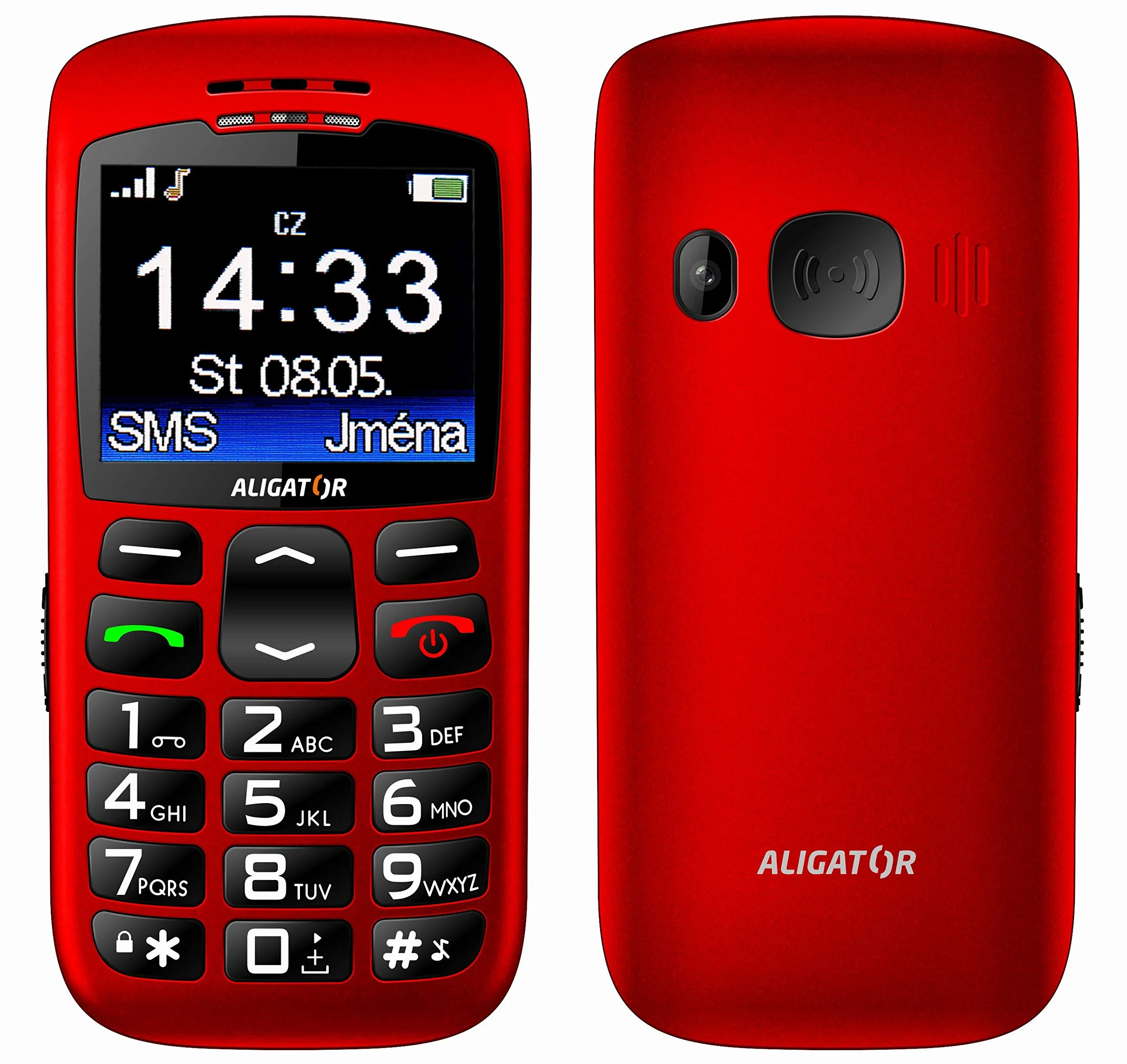 Aligator A670 telefon komórkowy dla seniorów z przyciskiem SOS i lokalizatorem, 4,8 x 2,32 x 0,55 cala, czerwony