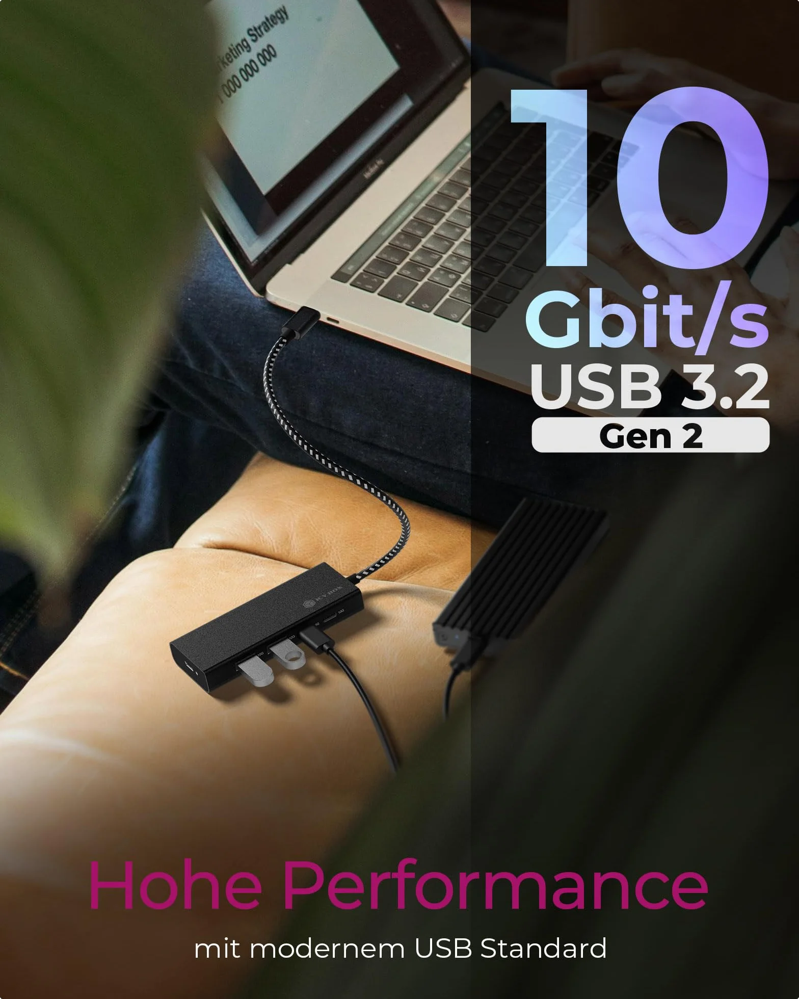 ICY BOX USB 3.2 Gen 2 HUB (10 GB/s), 4 x USB 3.2 (2X USB-A i 2X USB-C), 100 W Power Delivery, aluminium, wraz z kablem 30 cm, IB-HUB1436-CPD