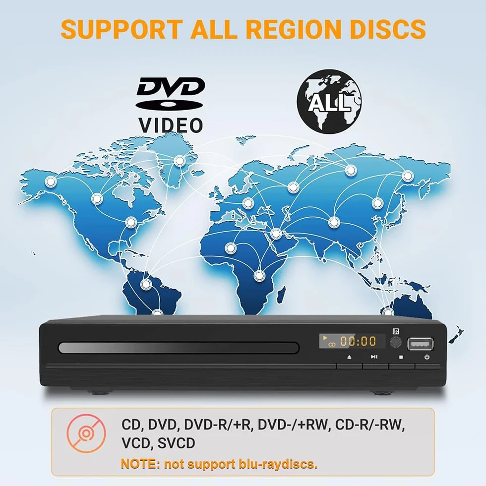 GOKUID Odtwarzacz DVD do telewizorów z HD 1080p upscaling, HDMI i AV i wyjściem koncentrycznym (kabel HDMI i AV w zestawie), wejście USB, pilot zdalnego sterowania w zestawie, czarny