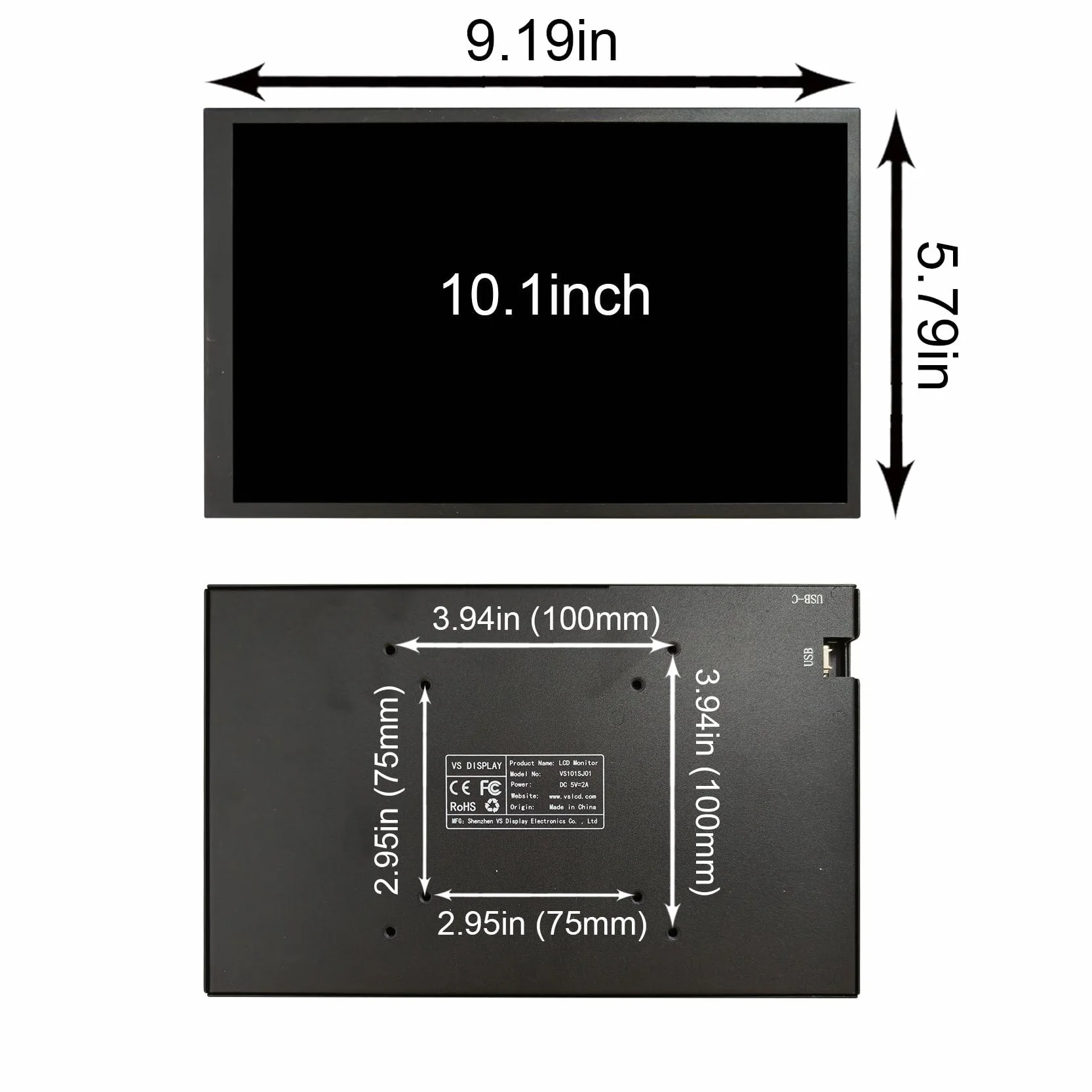 VSDISPLAY 10,1 cala 800x1280 IPS czarny monitor LCD | do obudowy PC DIY CPU GPU komputer wyświetlacz i motyw