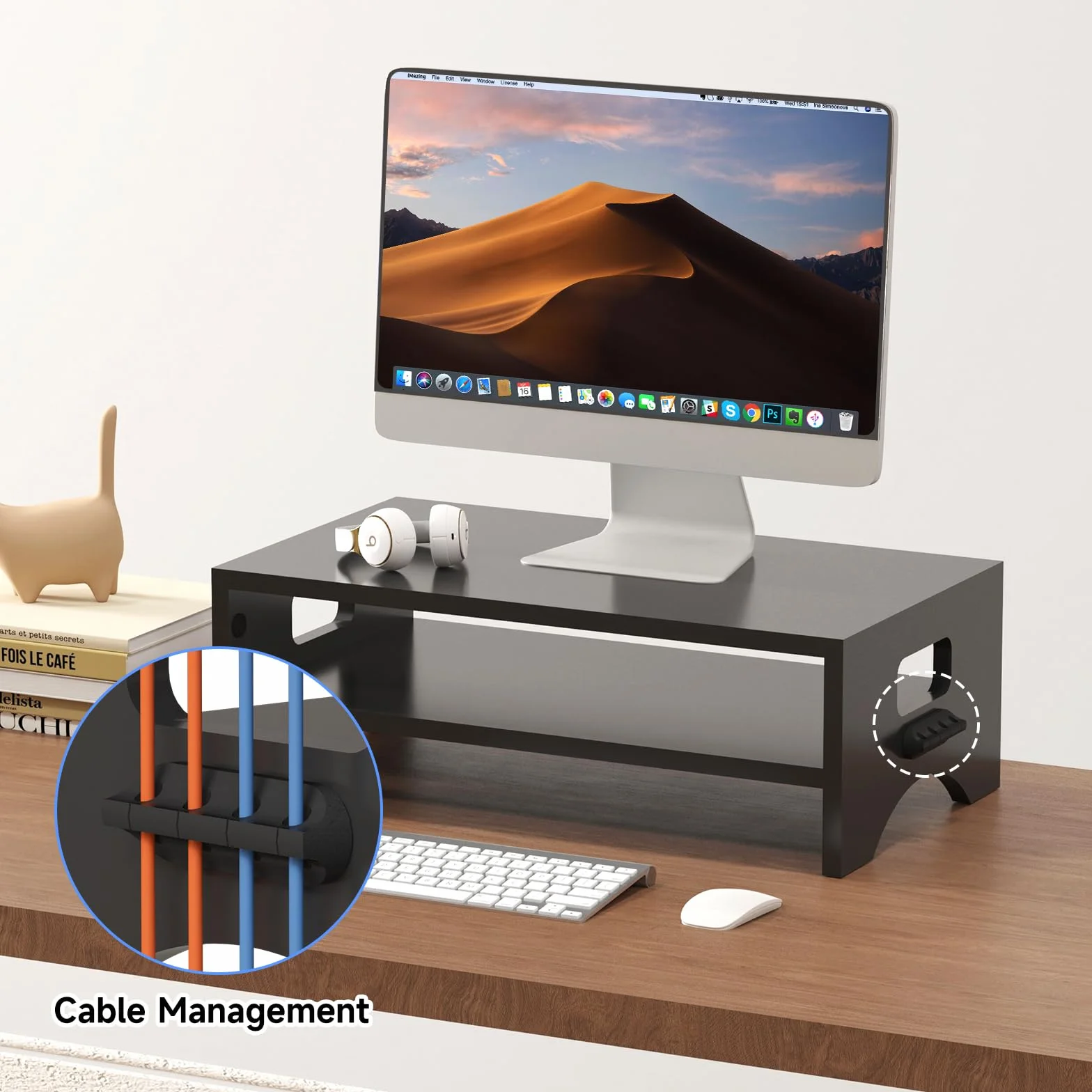 Pholiten Stojak na monitor, 2 poziomy, stojak na laptopa, stolik pod laptopa, komputer – 16,5 x 9,3 x 5,6, czarny