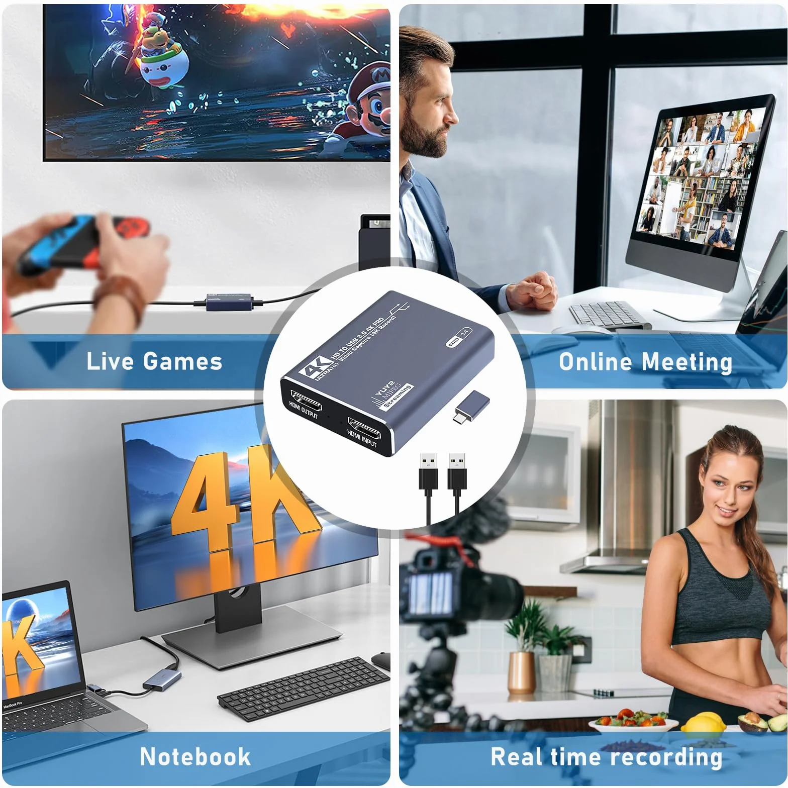 Video Capture Card 4K HDMI do USB 3.0 1080p 60 Hz, karta do nagrywania wideo do PS4 / PC / OBS / aparatu / streamingu