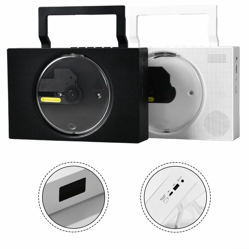 Przenośny odtwarzacz CD z Bluetooth – wielofunkcyjny domowy odtwarzacz muzyki CD, montowany na ścianie, odtwarzacz płyt CD do nauki, audiobooki, radio FM, odtwarzanie USB, pilot zdalnego sterowania