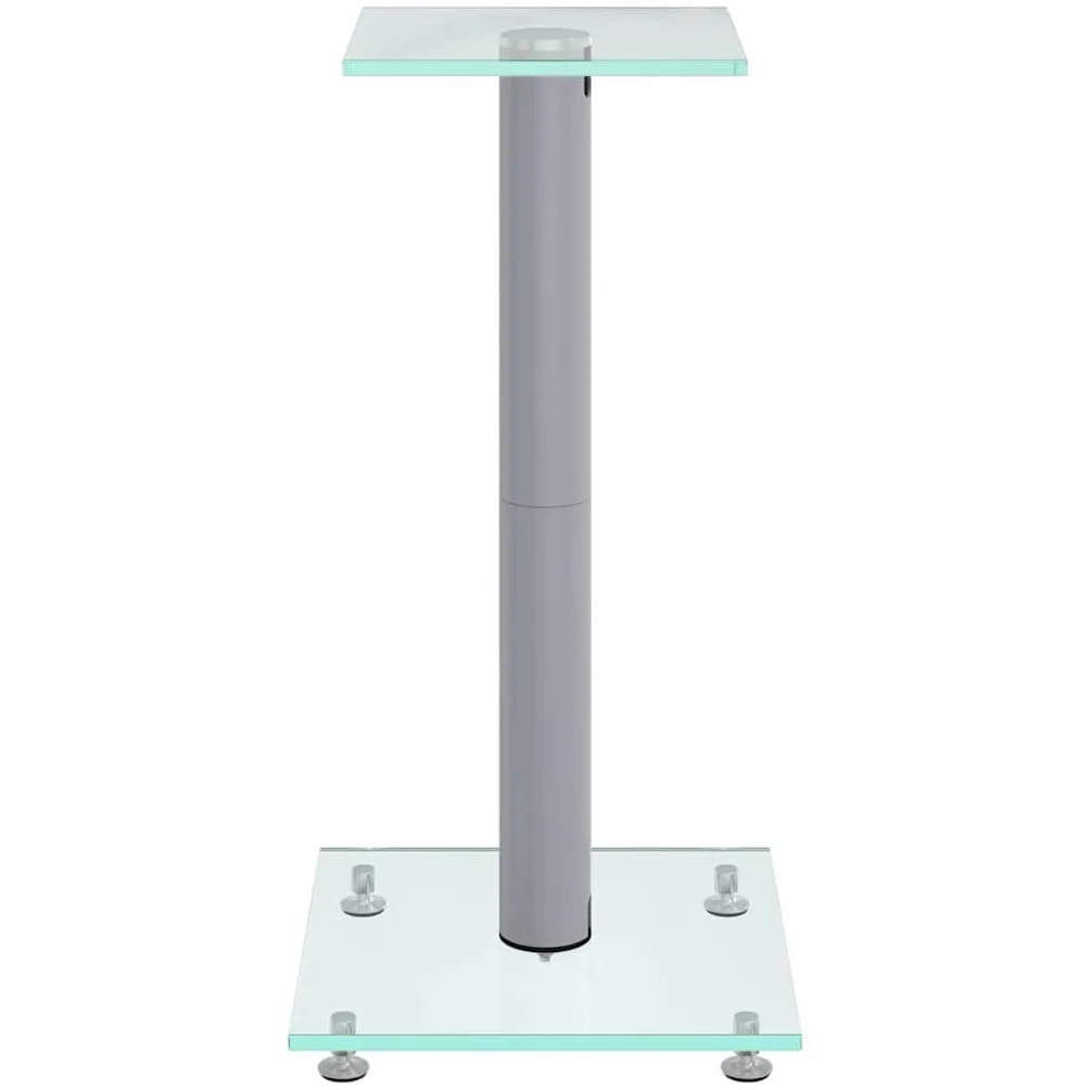 Stojak na głośniki, 2 sztuki, srebrny z hartowanym szkłem, aluminiowa kolumna o wysokości 55 cm, antypoślizgowa, z zarządzaniem kablami, do kina domowego, salonu, studia