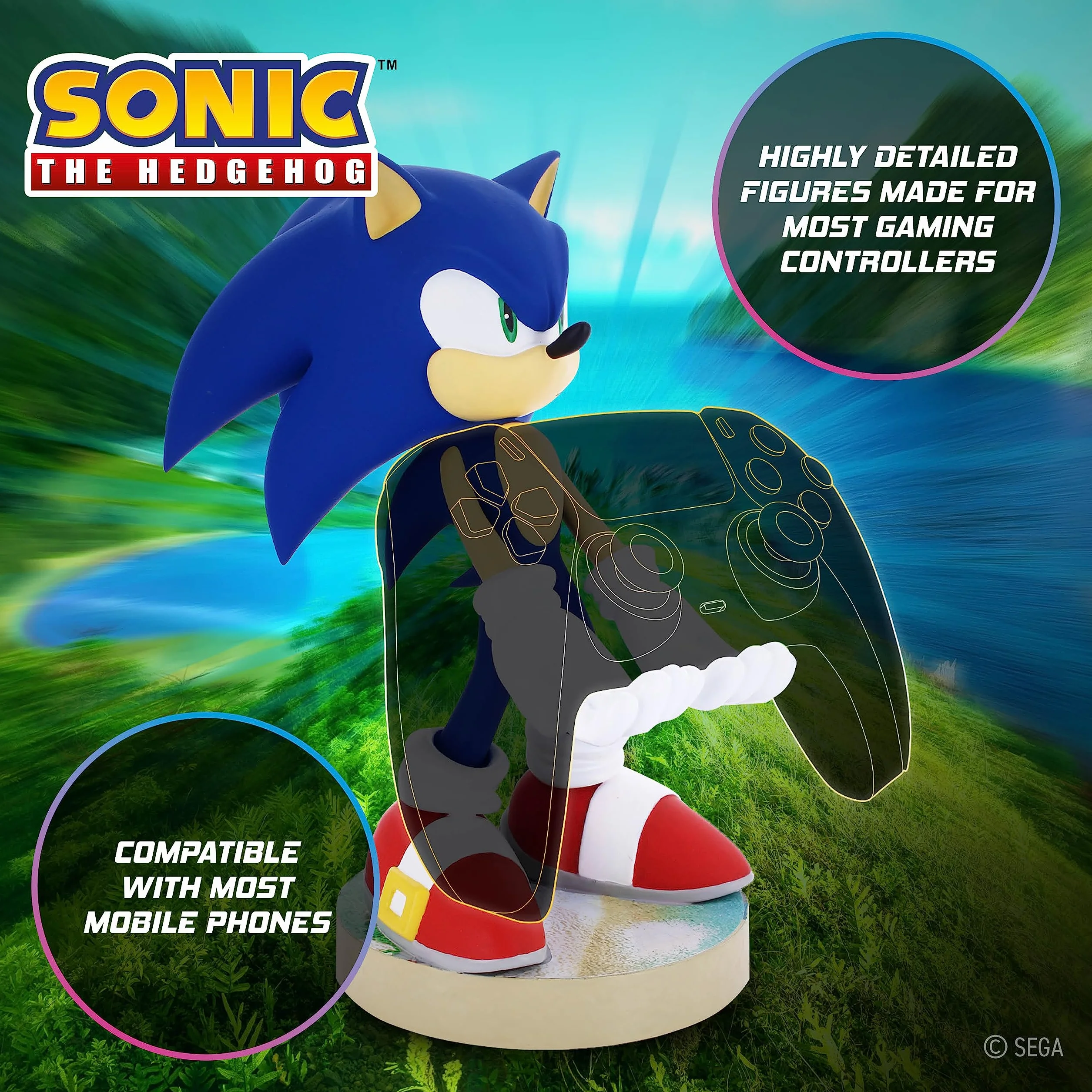 Cable Guys - Modern Sonic the Hedgehog Gaming Accessories Holder & Phone Holder for Controller (Xbox, Play Station, Nintendo Switch) & Phone (Iphone, Samsung Galaxy, Google Pixel)