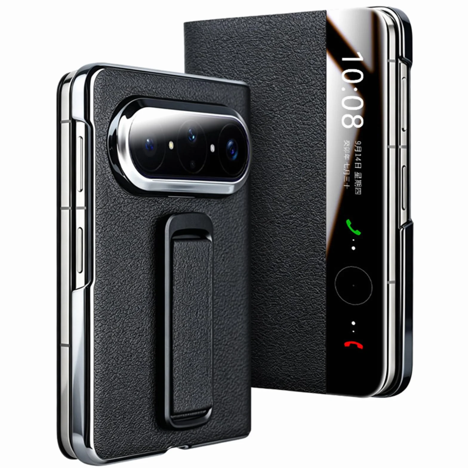 Etui z prawdziwej skóry do Huawei Pura X Max, widoczne okienko, szlufka na rękę, niewidoczny stojak, etui na telefon komórkowy, zapięcie na magnes, etui z klapką na całe ciało, czarne, Pura X