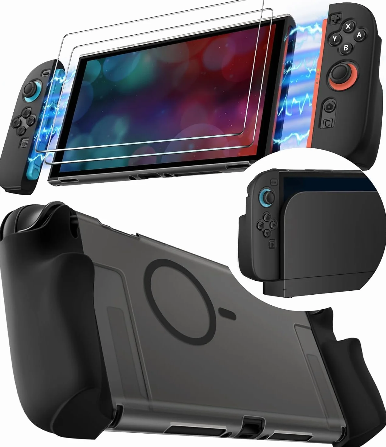 iVoler 5-w-1 Magnetyczne etui na Nintendo Switch 2 (2025), w pełni DOCKABLE, Split-Design, Full Protection Ergonomiczna Odporna na zarysowania TPU i folia ze szkła hartowanego