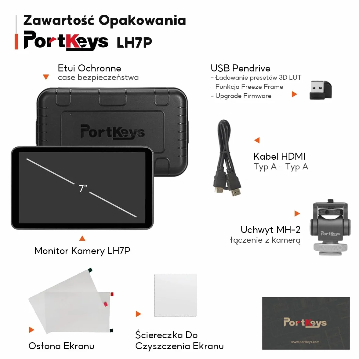 Portkeys LH7P Monitor Polowy 7 Cali 1000 nitów, Ekran Dotykowy, 4K HDMI z 3D LUT, Sterowanie Bezprzewodowe, Kształt Fali Luma, Fałszywy Kolor, Kompatybilny z BMPCC