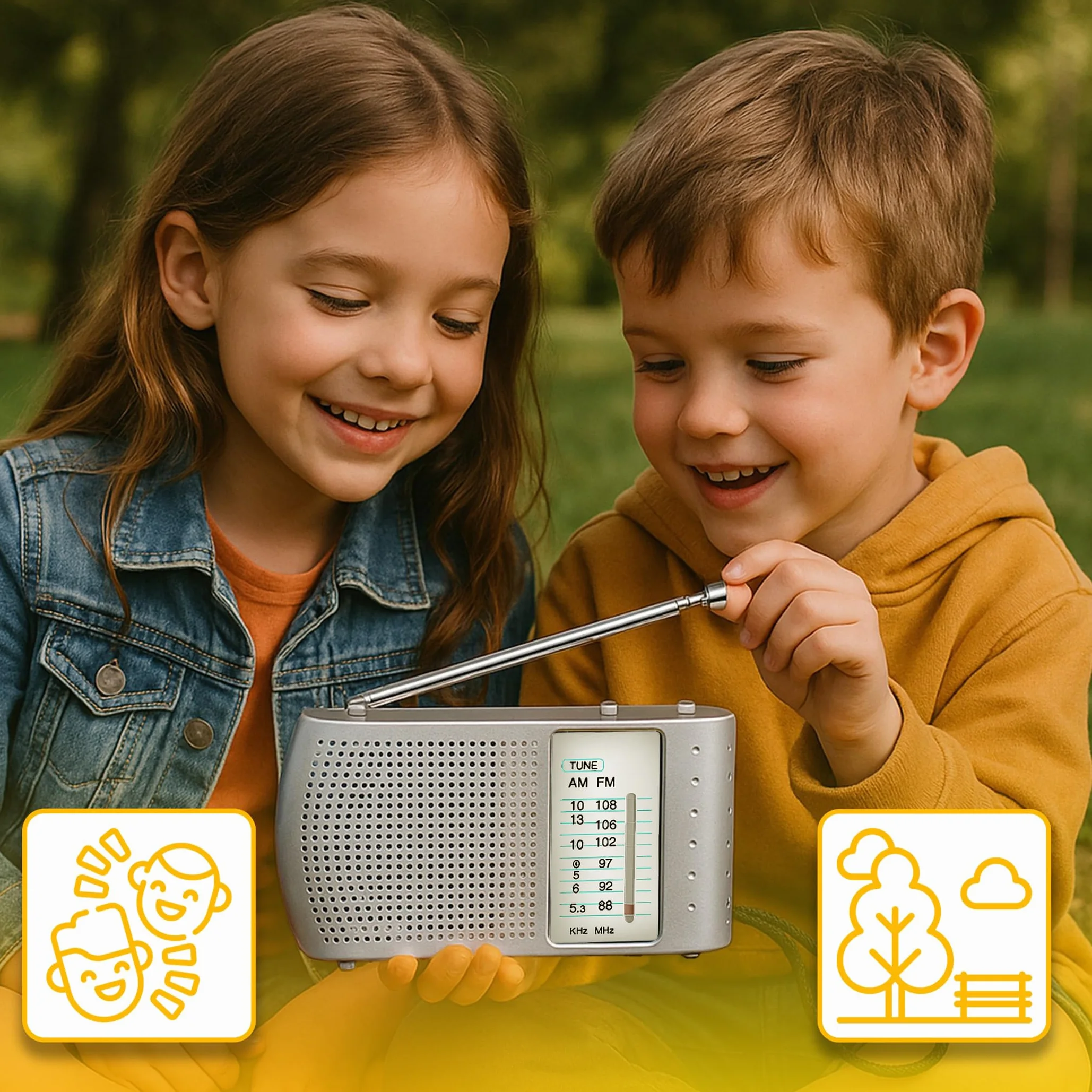 Retoo Przenośne radio FM AM SW z anteną teleskopową, głośnik 2,5", srebrne