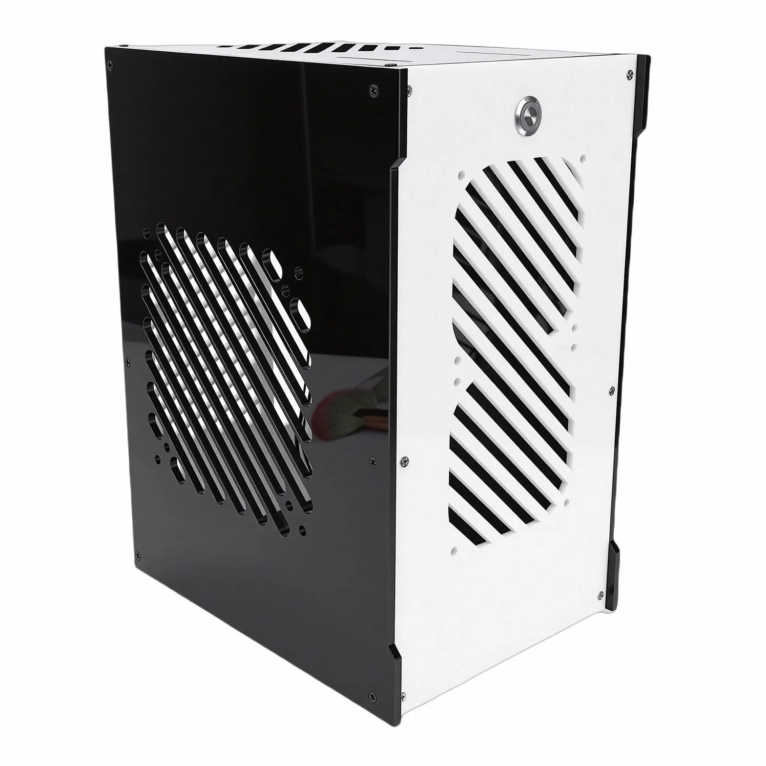 Luqeeg Mała Obudowa Komputera PC, Obudowa Minikomputera ITX z wentylacją 360 Stopni, Obsługa Płyty Głównej ITX 4x2,5-calowe Dyski SSD Dostawa SFX do Komputerów PC do Gier w Domowym Biurze