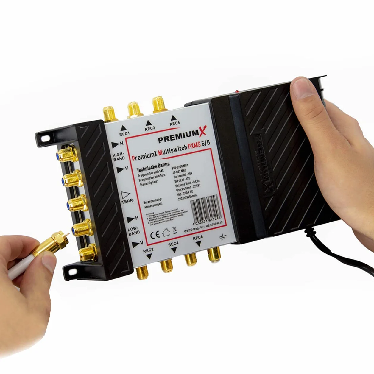 PremiumX PXMS Multiswitch 5/6 z zasilaczem - Dystrybutor sygnałów satelitarnych dla 6 użytkowników - Obsługuje Digital HDTV FullHD 4K UHD 8K
