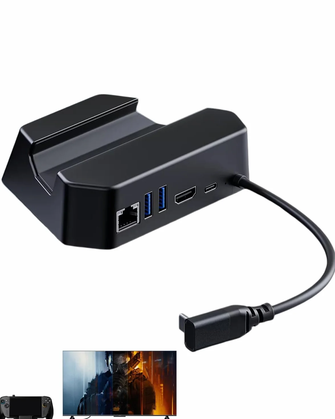 Stacja dokująca do ROG Xbox Ally/Ally X, przenośna stacja dokująca 5 w 1 z 4K przy 144 Hz HDMI 2.1, ładowanie PD 100 W, Gigabit Ethernet i 2 porty USB 3.0, obsługa trybu Turbo 35 W (5 w 1)
