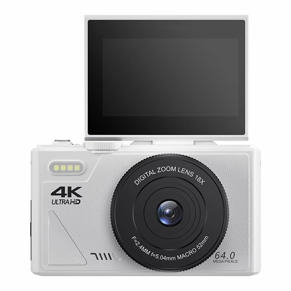 Przenośny aparat cyfrowy 4K, 3-calowy ekran z klapką 64 MP UHD 18-krotny zoom autofokus retro design kompaktowy model biały