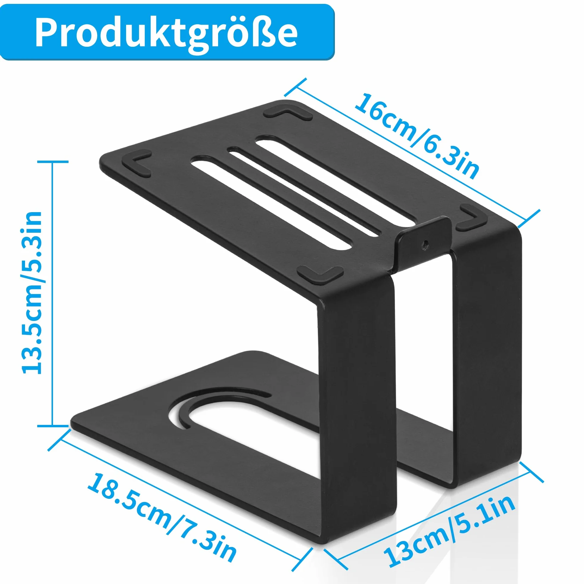 OUUTMEE Stojak na głośnik biurkowy Metalowy 13,5 cm Antypoślizgowe gumowe paski Tłumienie wibracji Kąt 5° Para Czarny