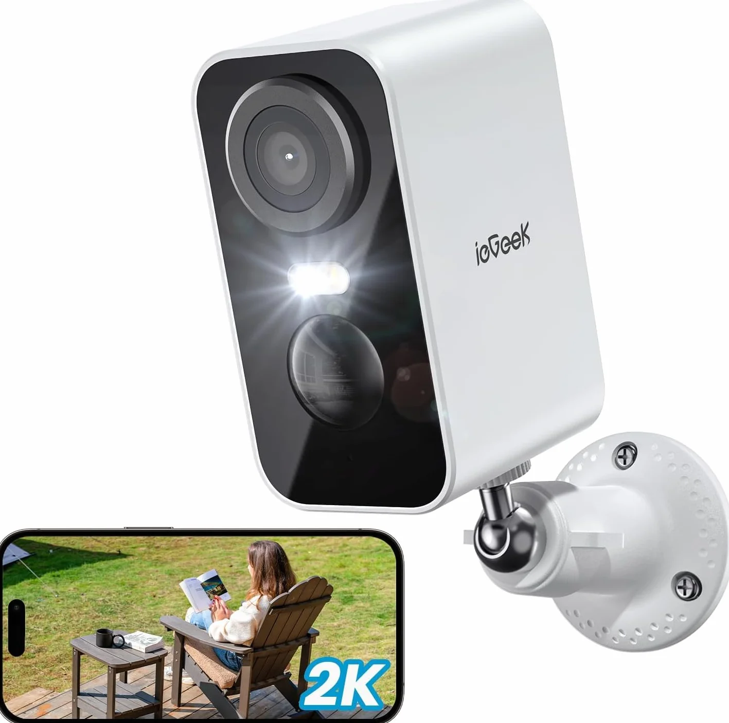 ieGeek Kamera do monitoringu 2K/3 MP, na zewnątrz, bezprzewodowa, z kolorową wizją nocną, wykrywaniem ruchu PIR, chmura/karta pamięci, IP66, dwukierunkowa, dźwięk 2,4 GHz