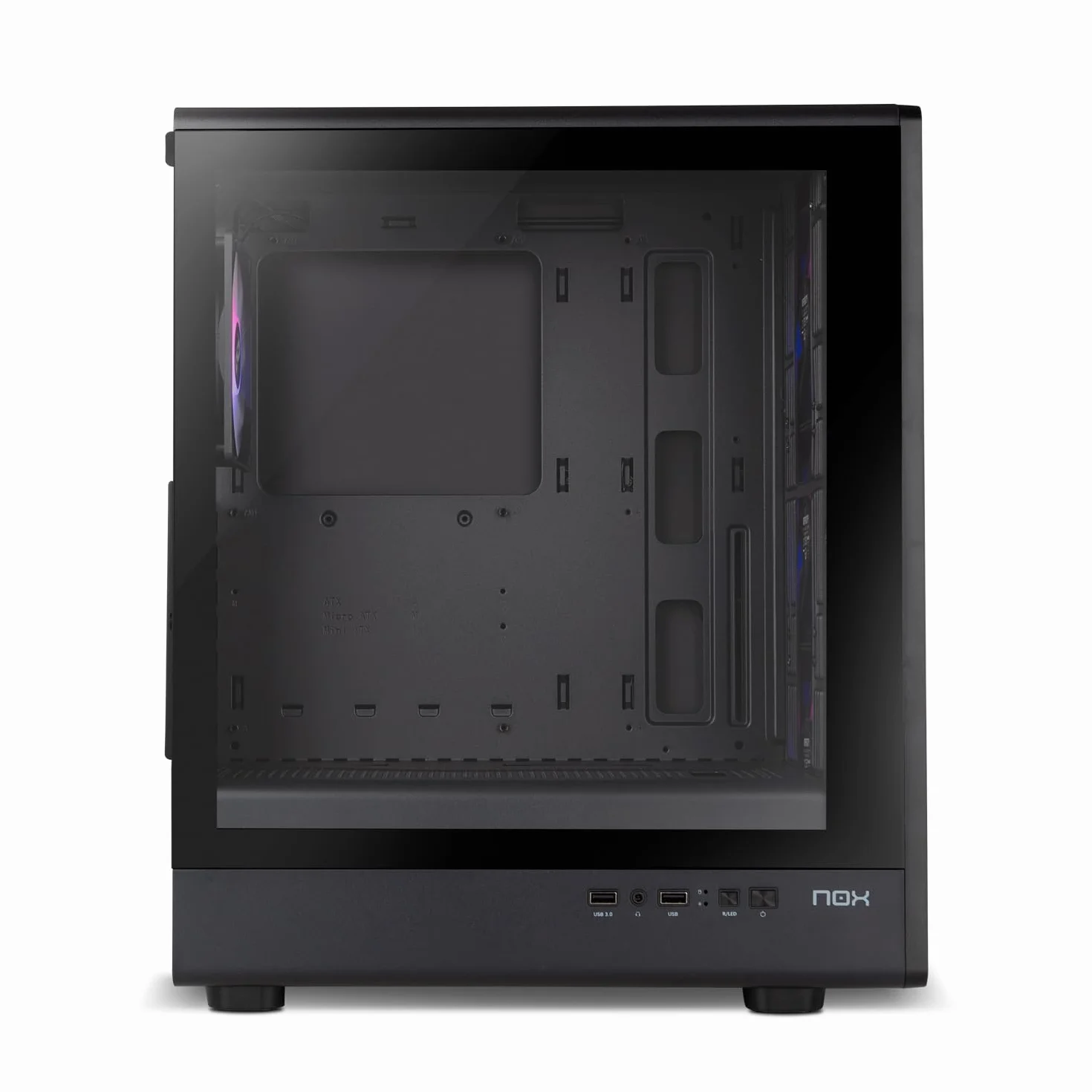NOX XTREME PRODUCTS INFINITY IOTA – Obudowa ATX Mid-Tower | M-ATX | ITX, Zawiera 4 wentylatory ARGB 120 mm, Mesh z przodu, Hartowane szkło z boku, USB 3.0, Wsparcie dla GPU do 330 mm, Czarny