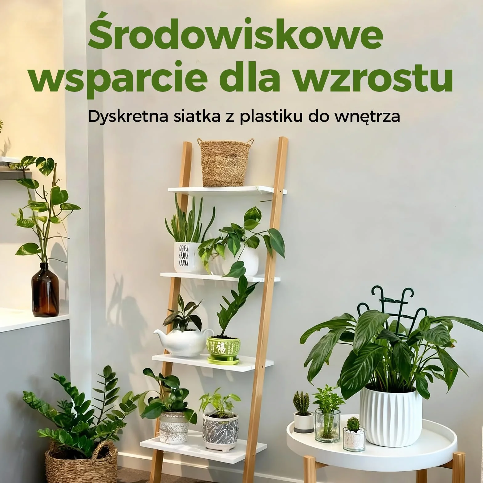 Bamworld 4 Szt. Zielonych Kratek dla Pnączy - Składane Podpory o Regulowanej Długości do Roślin Wewnętrznych i Zewnętrznych, Stabilne Konstrukcje dla Bluszczu, Epipremnum i Hoji