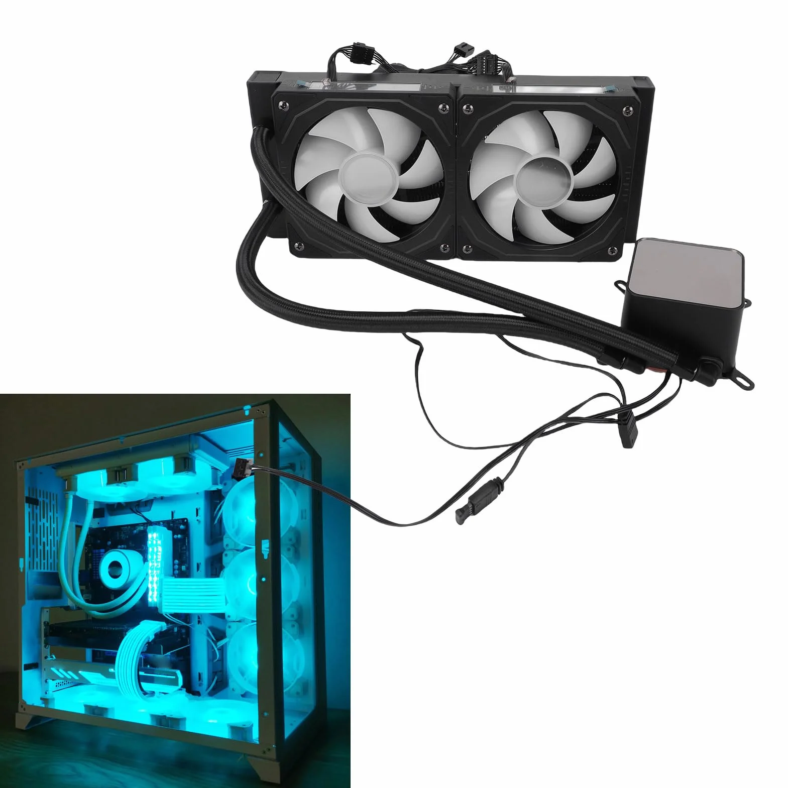 Aramox 240 Płynna Chłodnica Procesora, ARGB AIO Płynna Chłodnica Procesora z 2,2-calowym Ekranem LCD, Miedzianymi Wentylatorami PWM 240 Mm, Pasuje do AM4 AM5 LGA1700 PC Gaming Cooling (BLACK)
