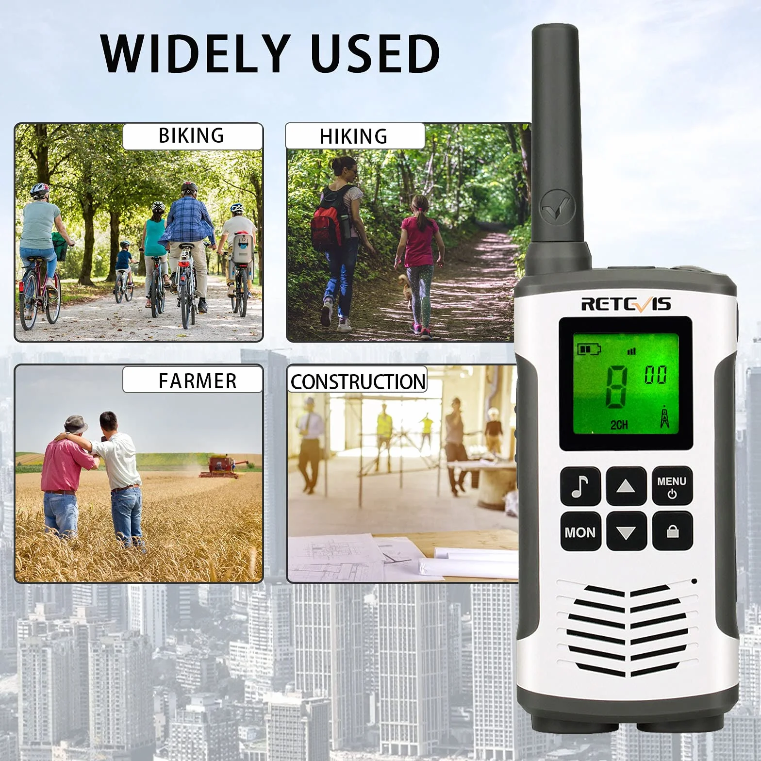 Retevis RT45 Walkie Talkie, Licencja PMR446 Bez Licencji 16 Kanałów, Zestaw Głośnomówiący VOX, Latarka LED, 10 Tonów Połączeń, Akumulator Walkie Talkie,Ratować, Nagły Wypadek (Srebrny, 4 Sztuki)