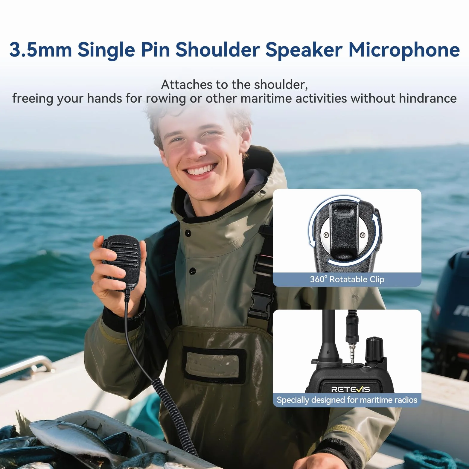 Retevis RM15 VHF Radio Marine, IP68 Pływające Ręczne Radio, Bateria 2000 mAh, Dwukolorowy Ekran, Międzynarodowe Kanały Morskie, Ship to Shore z Głośnikiem dla Łodzi (1 Opakowanie)
