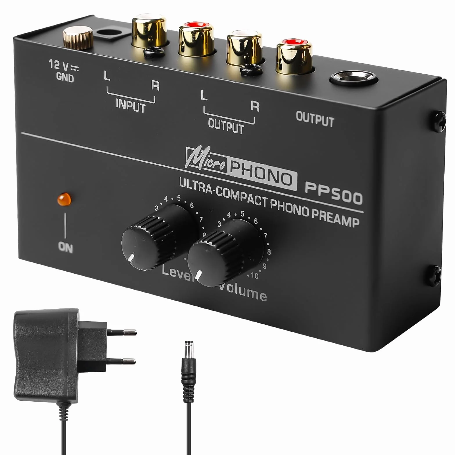 Phono przedwzmacniacz gramofonu, gramofon, czarny wzmacniacz stereo z systemami skanowania MM, Phono Preamp do gramofonu, wzmacniacz stereo z poziomem, wejście i wyjście RCA