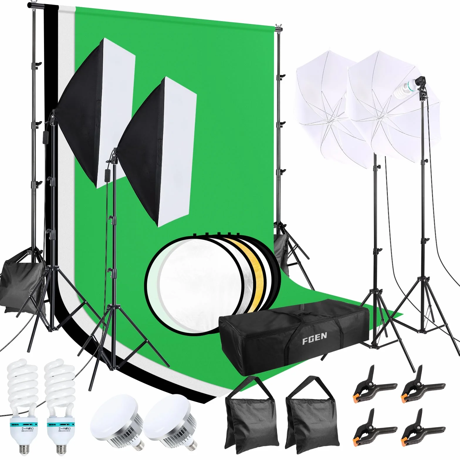 FGEN, 2X135W 2X85W LED (światło monochromatyczne) Zestaw softbox studia fotograficznego, bawełna 2,6mx3m, 2x50x70cm Oświetlenie fotograficzne, parasole, worek z piaskiem i zestaw do zdjęć studyjnych