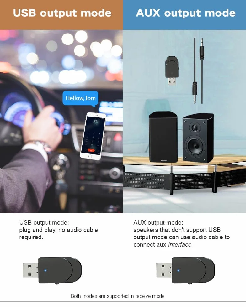 Adapter USB Bluetooth, 2 w 1, Bluetooth 5.0, transmiter, odbiornik jack, nadajnik Bluetooth, z cyfrowym kablem audio 3,5 mm do TV/zestawu stereo/samochodu, Home Stereo