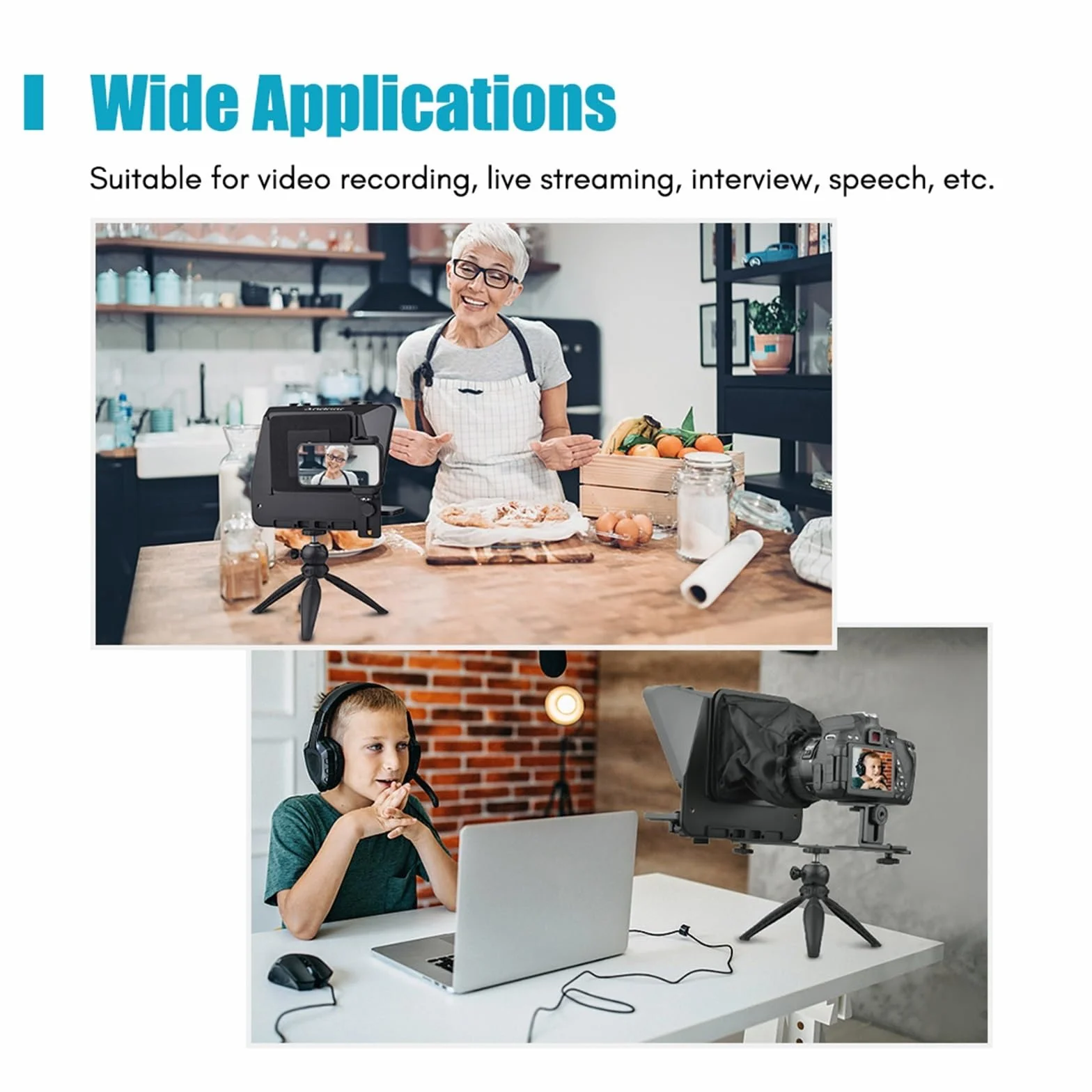 Teleprompter, A10 Teleprompter Prompter Kit z uchwytem na telefon Wypełnij lekki statyw na biurko Zdalne sterowanie do przenośnego aparatu w smartfonie