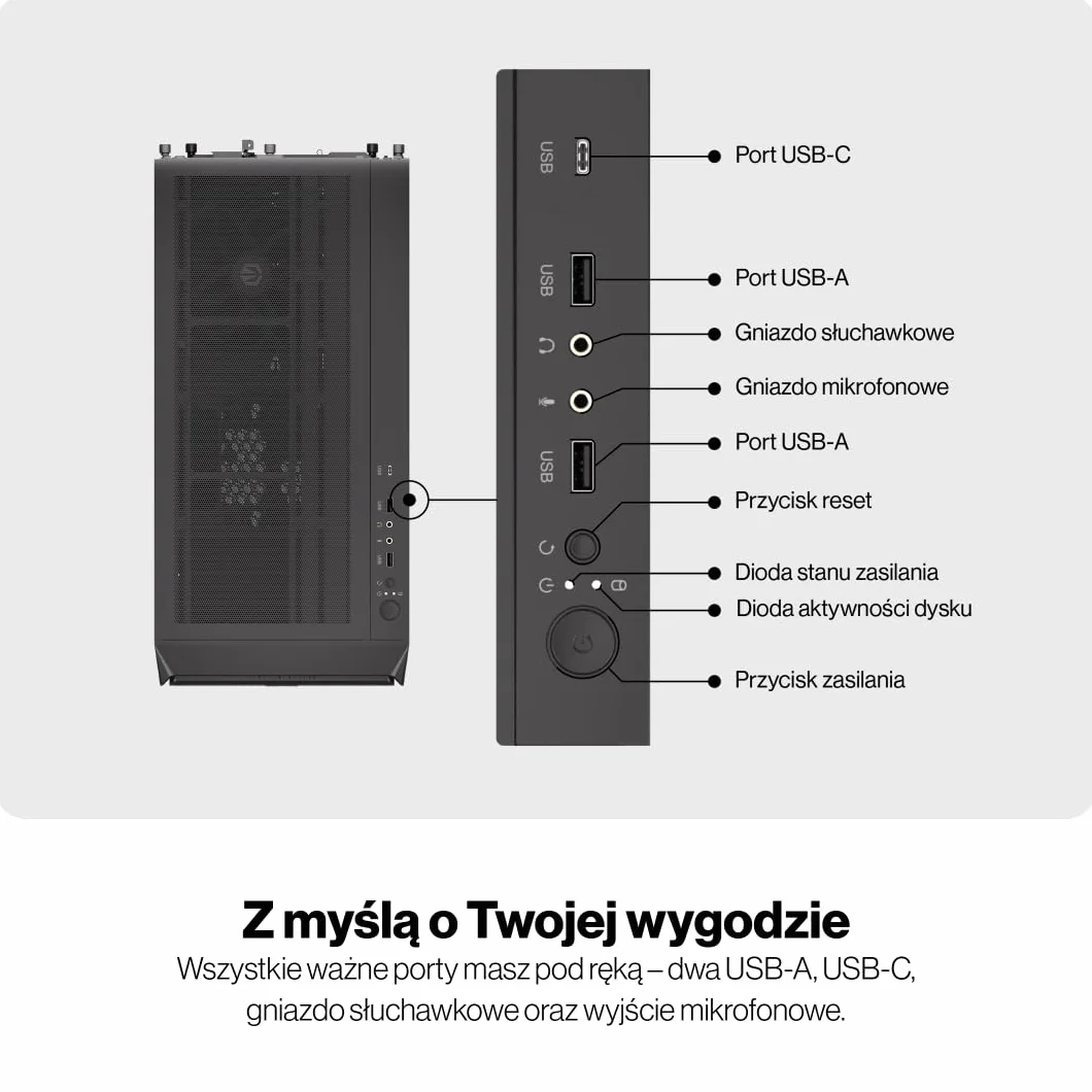 ENDORFY Arx 500 Air Obudowa PC ATX z Hartowanym Szkłem | 5x Stratus 140 PWM, Mesh Front i Top, USB C, Obsługa Chłodnic 360 mm, GPU do 350 mm, Czarna