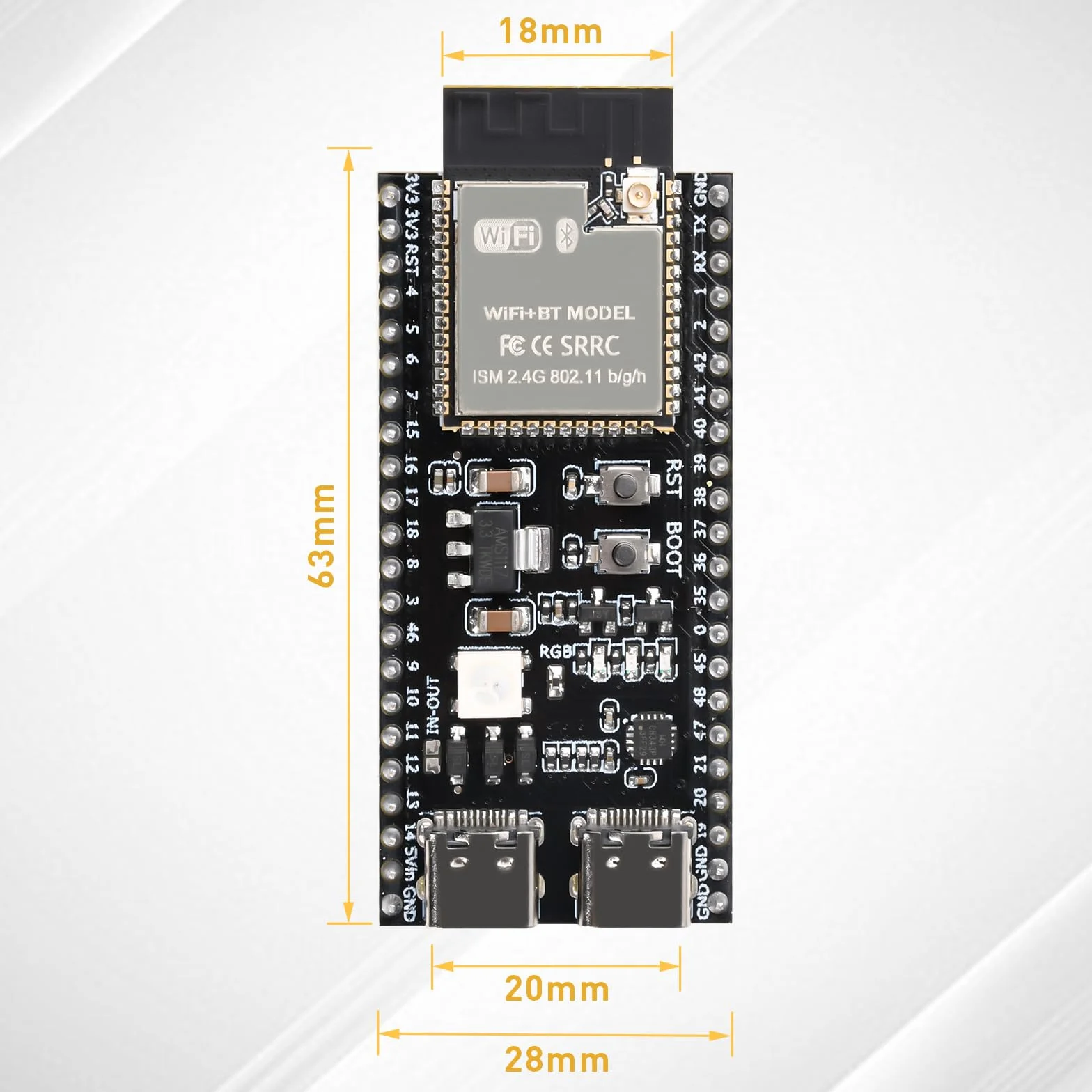 diymore ESP32-S3 DevKitC-1 N16R8 moduł, ESP32 S3 WROOM-1-N16R8 deska rozwojowa z WiFi, Bluetooth 5.0, ESP32 USB C antena