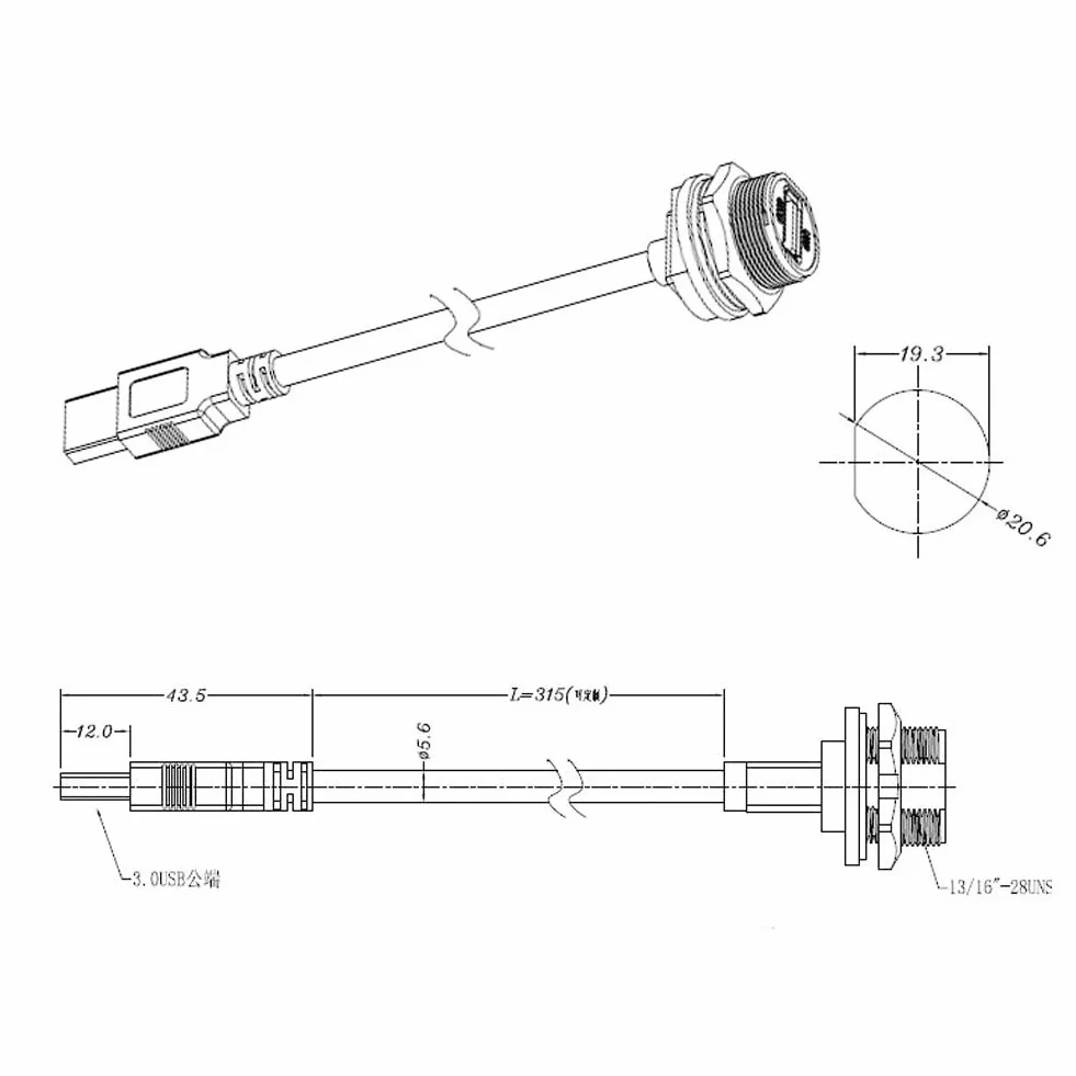 Wodoszczelne złącze USB 3.0, męskie złącze kablowe, montaż na panelu sterowania, adapter do telefonów komórkowych, samochodów, dysków twardych, przemysłowych