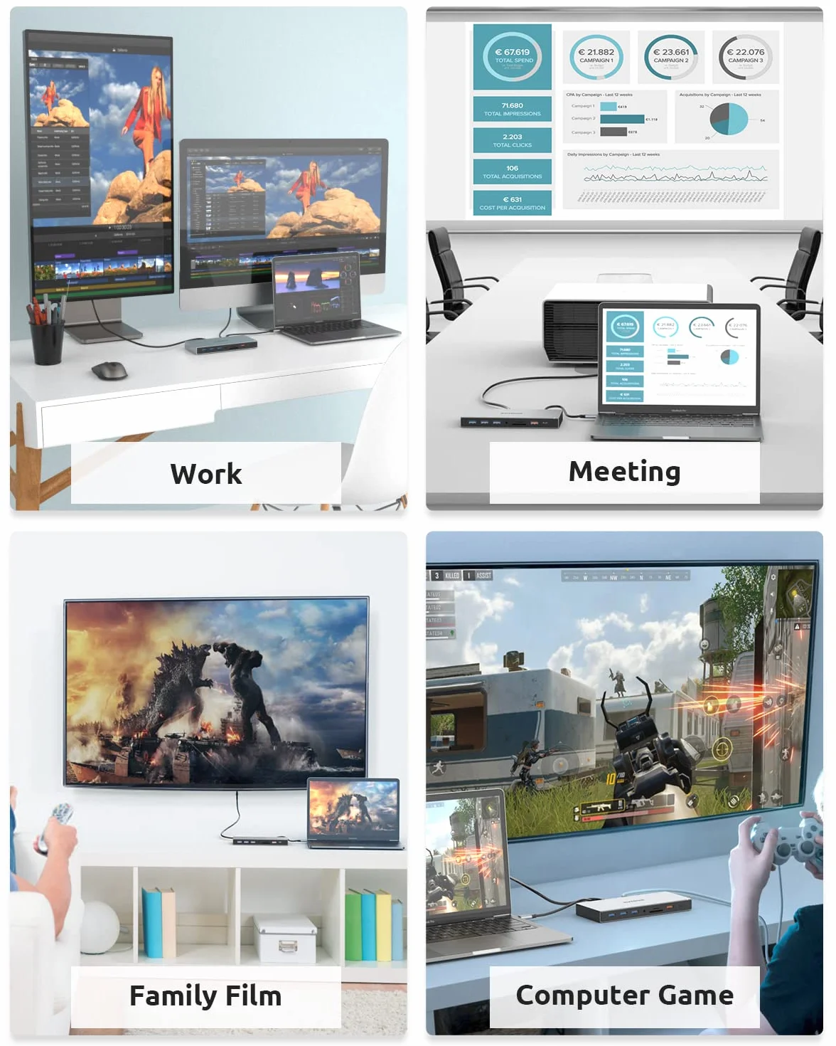 Stacja dokująca, SUTOUG 15 w 1 USB C stacja dokująca 3 monitory z 2 HDMI 4K, DisplayPort, USB 3.1/USB-C Data 3.0, kompatybilna z Windows i MacOS