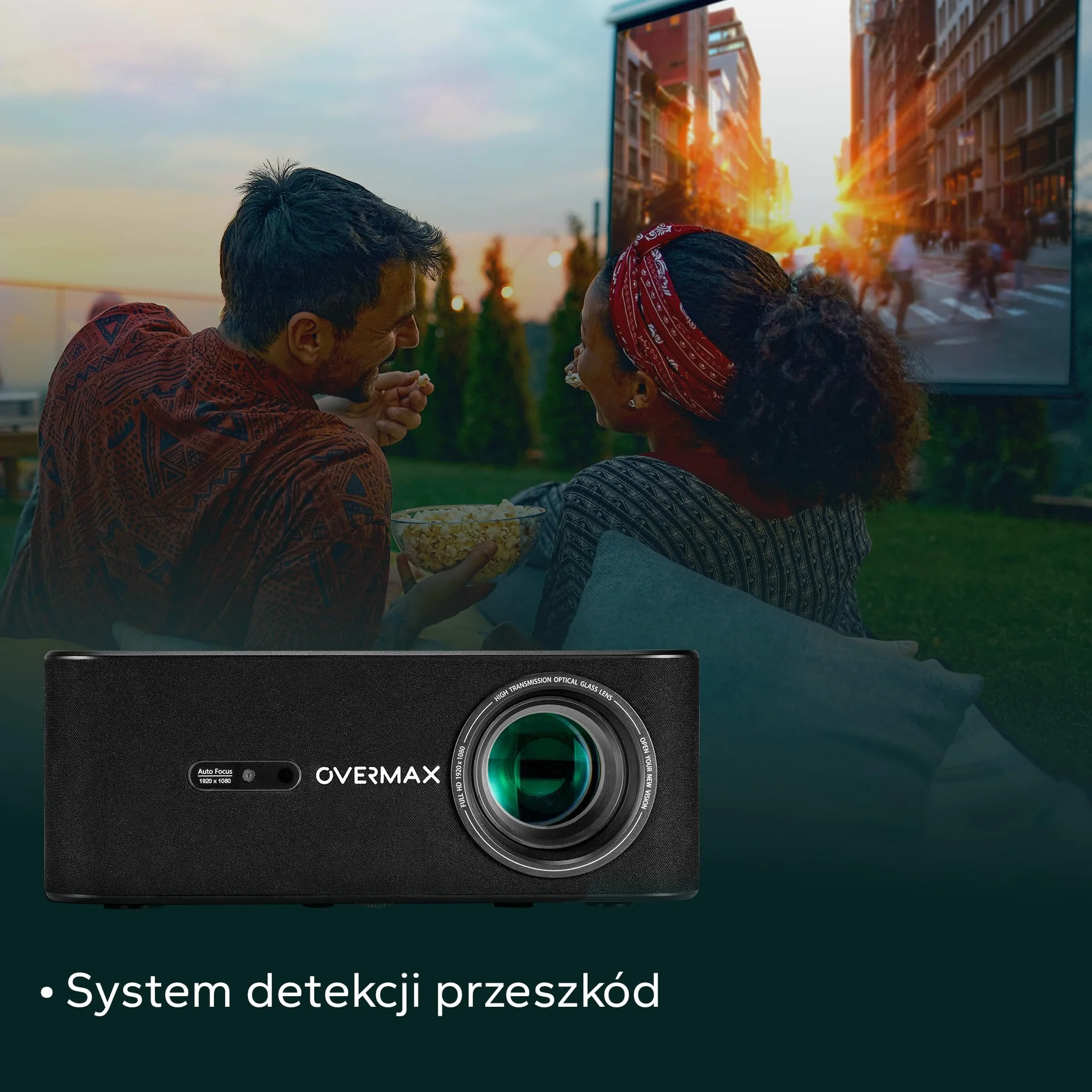 OVERMAX Projektor 4K Full HD 1080P Multipic 5.2, Google TV, WiFi i Bluetooth, Automatyczna Korekcja Keystone 30°, Elektryczny Zoom, Miracast i Obrót 360°, Ekran do 200”