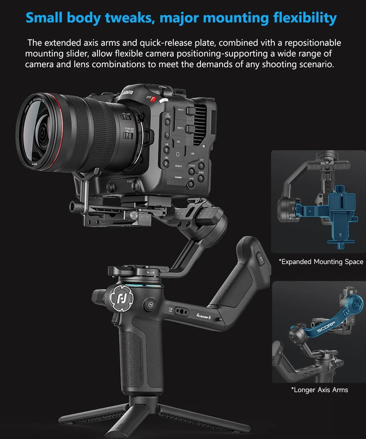 FeiyuTech SCORP 3 KIT Stabilizator kardanowy dla kamery, wbudowany śledzenie AI, stabilizator bezlusterkowca DSLR dla Sony/Canon/Nikon/Fujifilm, maks. 3.5KG/7.72lbs, ekran dotykowy, natywne pionowe