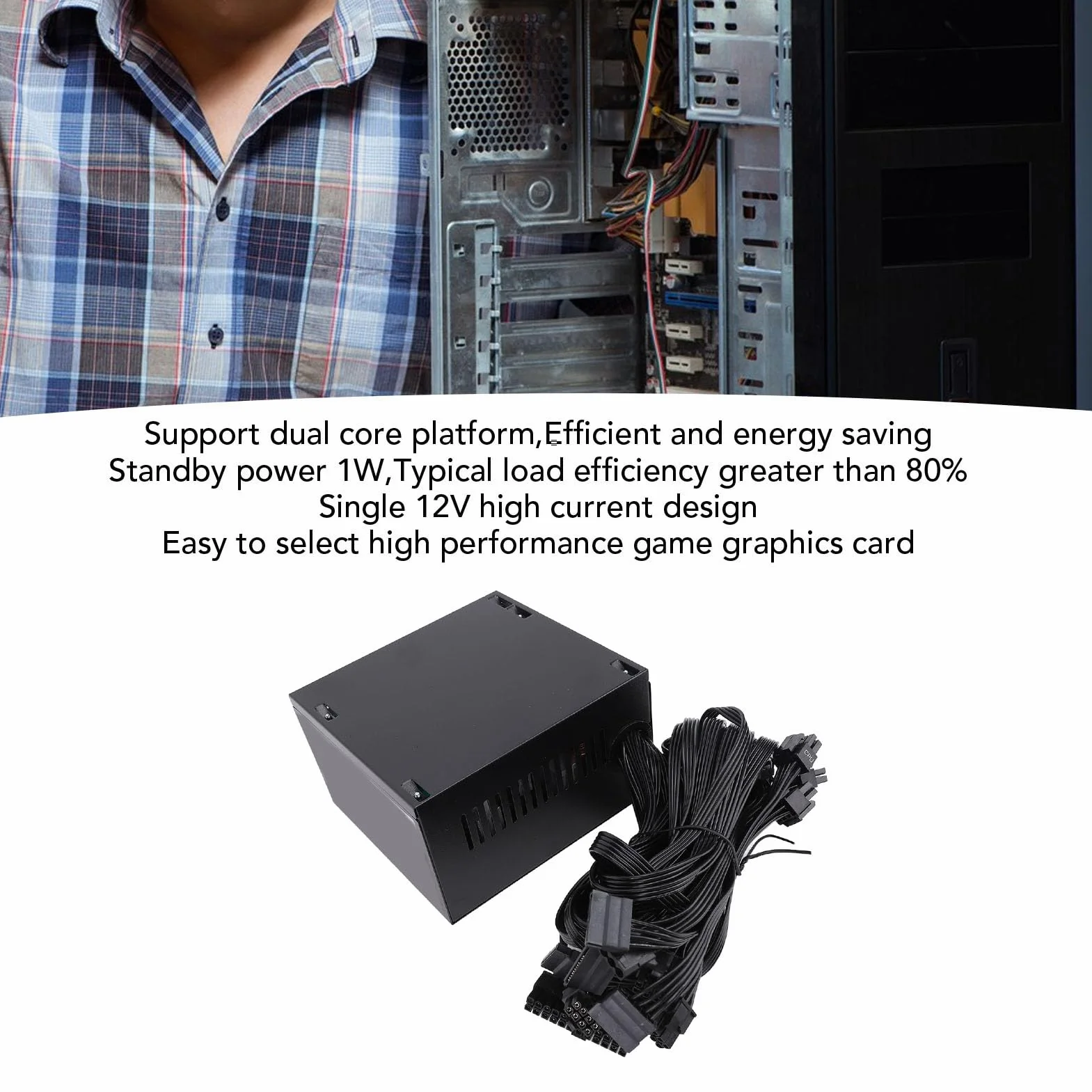 Generic Aktywny Zasilacz Komputerowy ATX o Mocy 700 W z inteligentną regulacją Temperatury do Gier o Wysokiej Wydajności, Czarny Stop Aluminium, 1 X Zasilacz Komputerowy dla Entuzjastów Komputerów