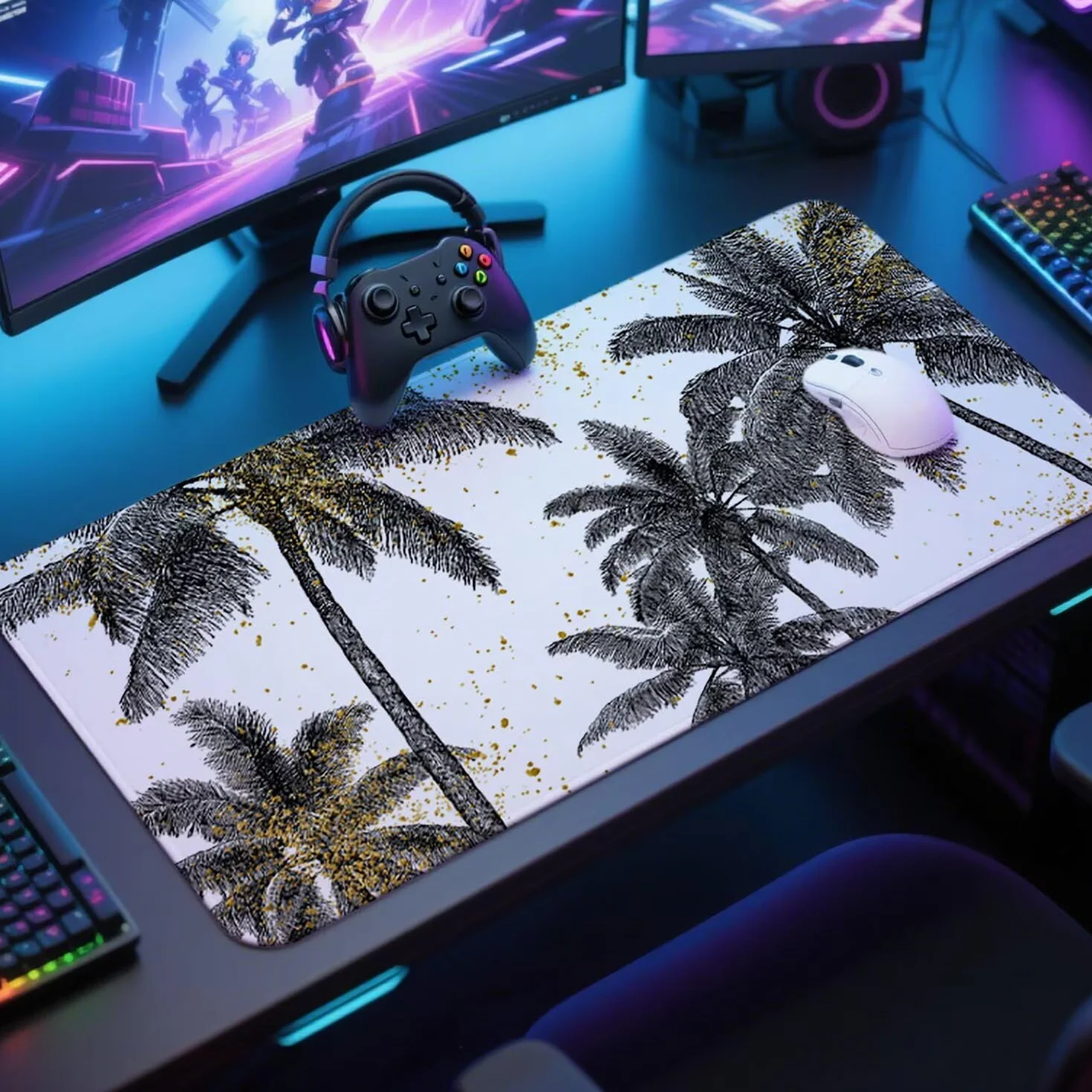 Biała podkładka pod mysz, duża podkładka pod klawiaturę, do gier, 120 x 60 x 0,3 cm, wodoodporna, z gumową podstawą, antypoślizgowa, drzewo XXL, mata do laptopa, akcesoria do gier z przeszytymi