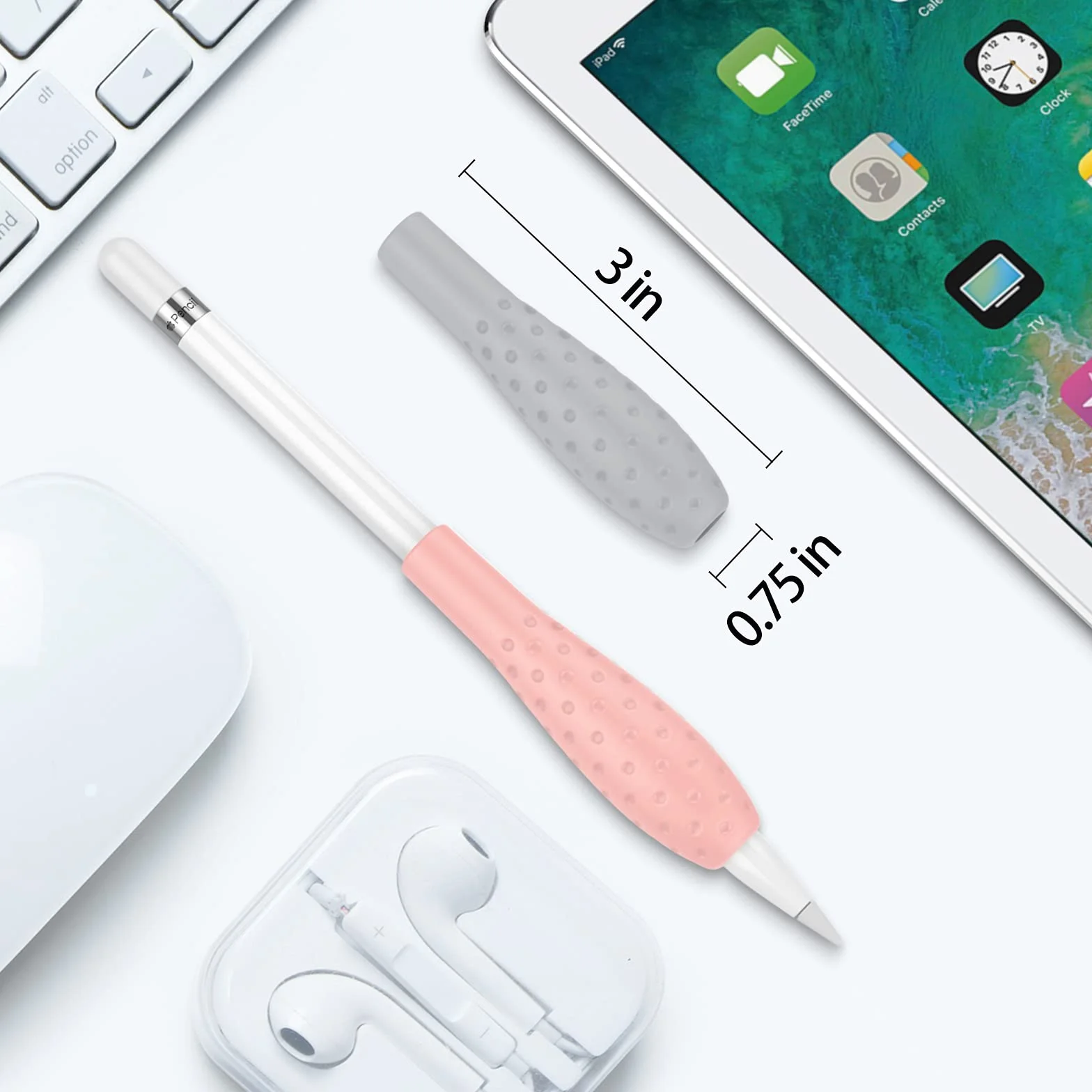 MoKo Silicone Grip Holder Ergo Protective Case for Apple Pencil 1st 2nd Generation, 4 Pack, Gray Pink