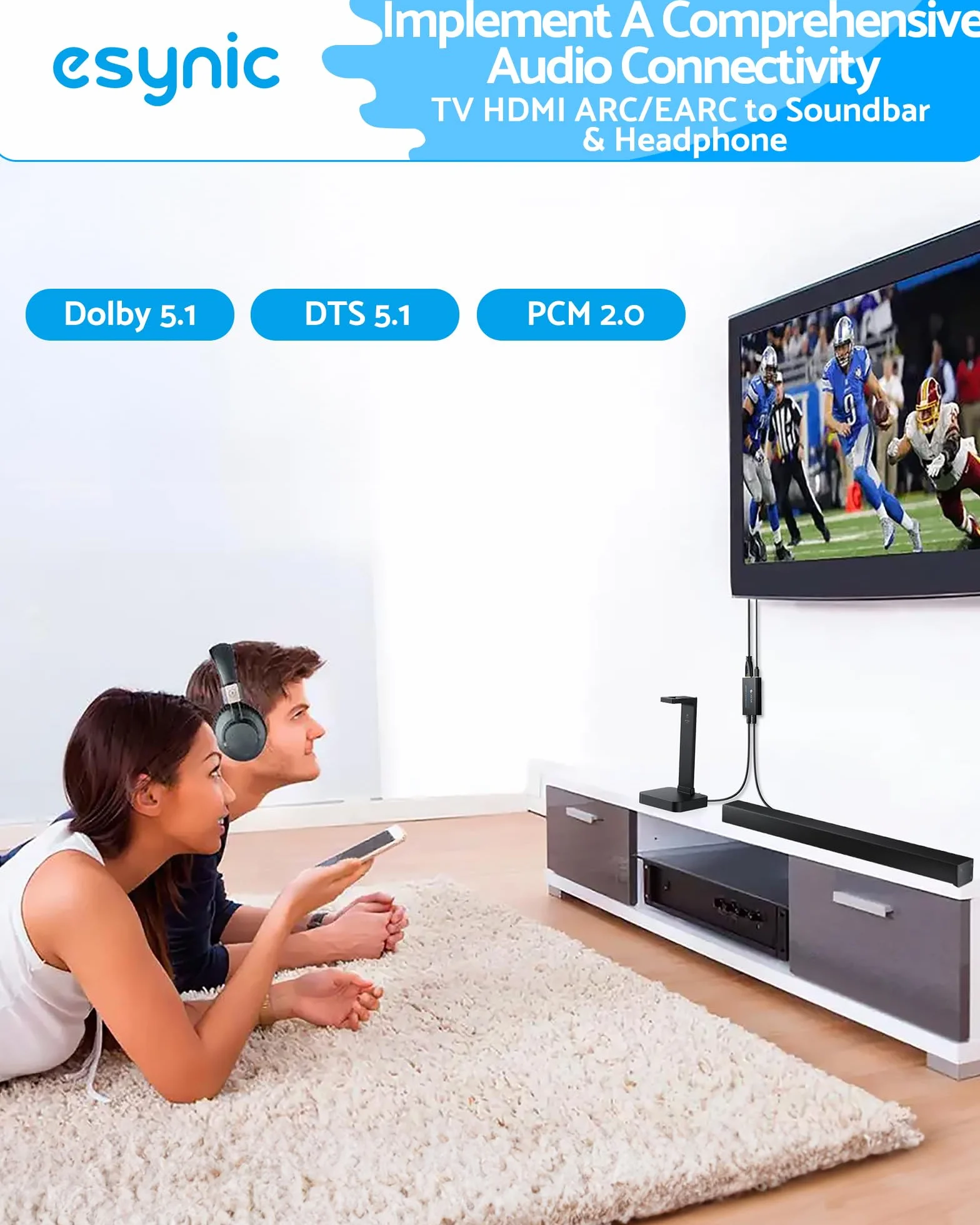 eSynic HDMI do optyczny Extractor Audio z kablem HDMI i SPDIF, obsługa formatu audio 5.1 i 2.0 dla HDTV do SoundBar Słuchawki bezprzewodowe