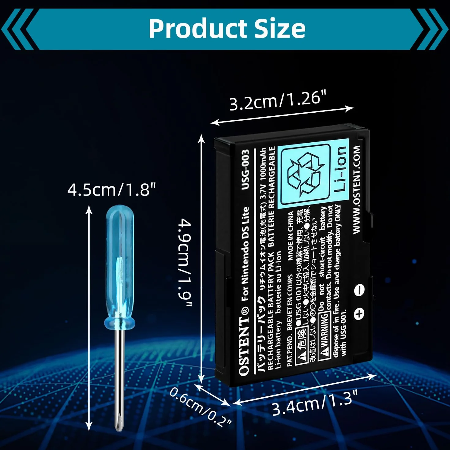 OSTENT 3.7V 1000mAh Akumulator Litowo-jonowy Polimerowy do Nintendo DSL NDS Lite