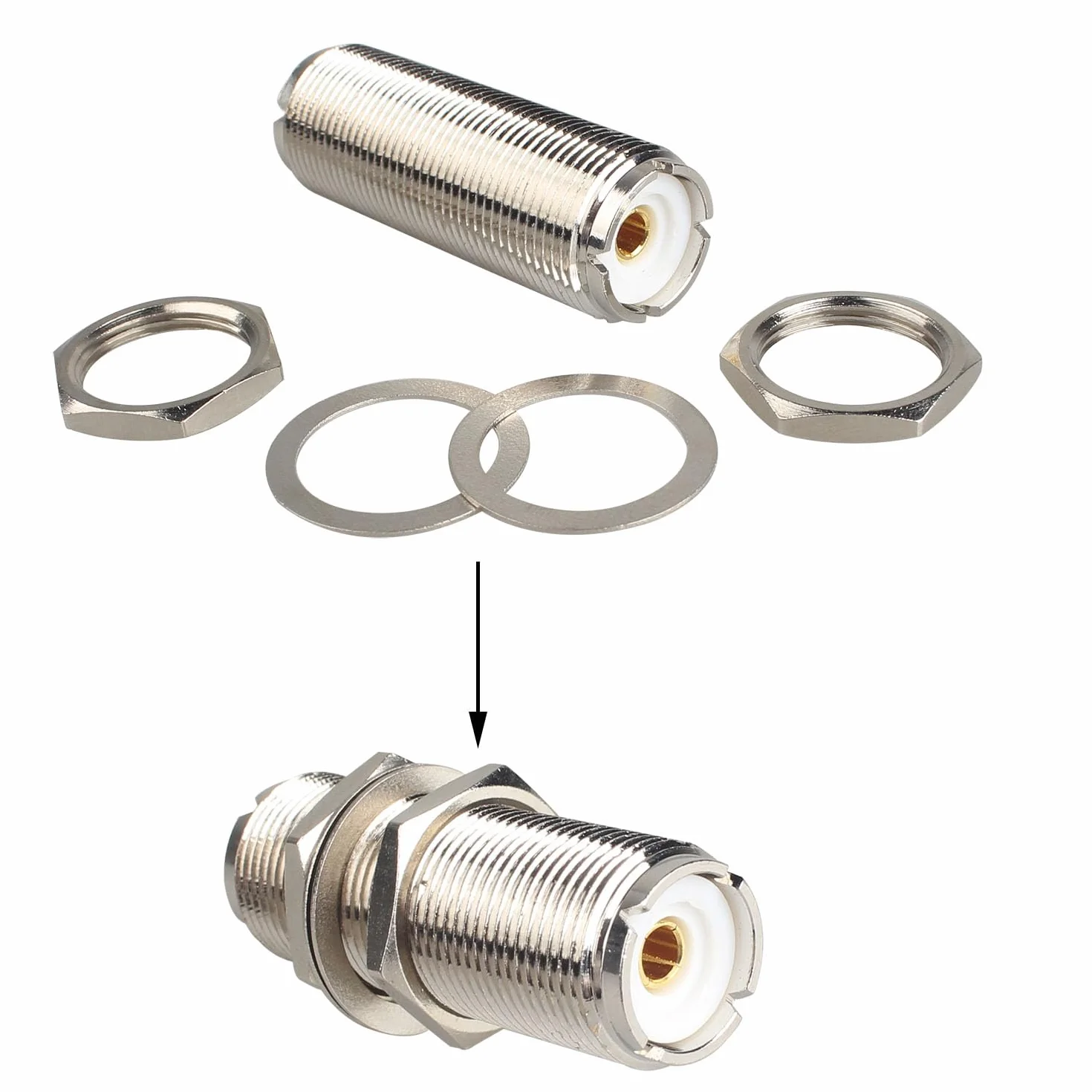 2 szt. SO239 PL259 grodziowa UHF żeński do UHF żeński adapter niskstratne złącze koncentryczne RF kompatybilne z routerem radiowym Ham WiFi wzmacniacz sygnału antena przedłużacz kabel